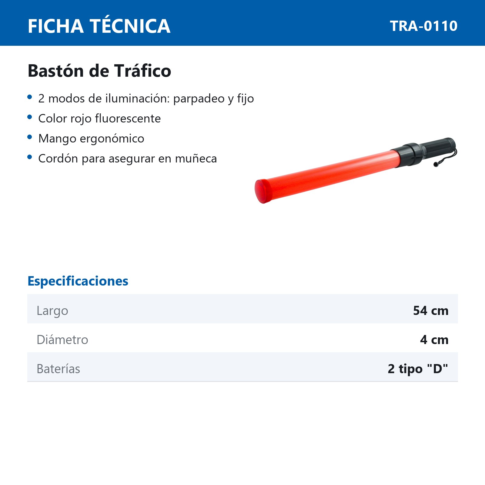 BASTON DE TRAFICO ROJO ø4CM*54CM - Imagen 2