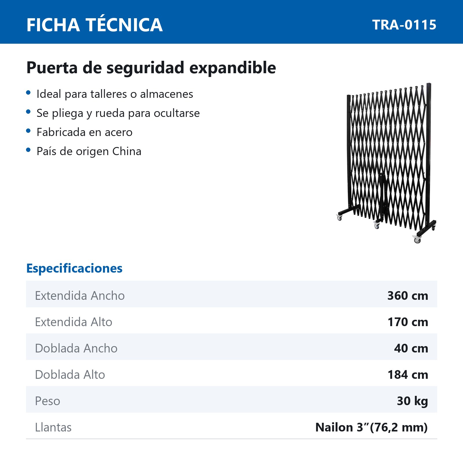 PUERTA DE SEGURIDAD EXPANDIBLE C/RUEDA 1.7M*44CM EXP. 3.5M - Imagen 2