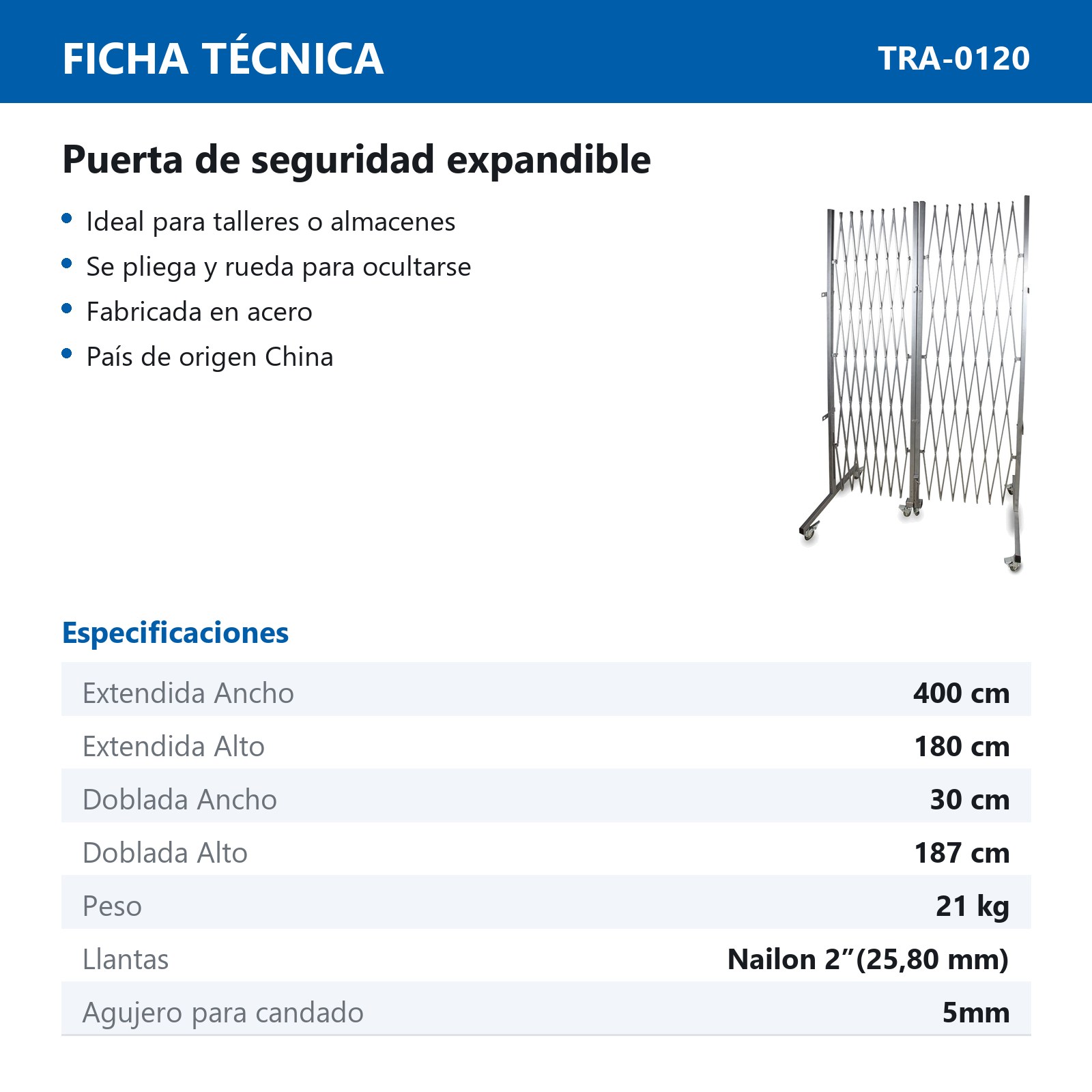 PUERTA DE SEGURIDAD EXPANDIBLE C/RUEDA 1.8M*41CM EXP. 4M - Imagen 2