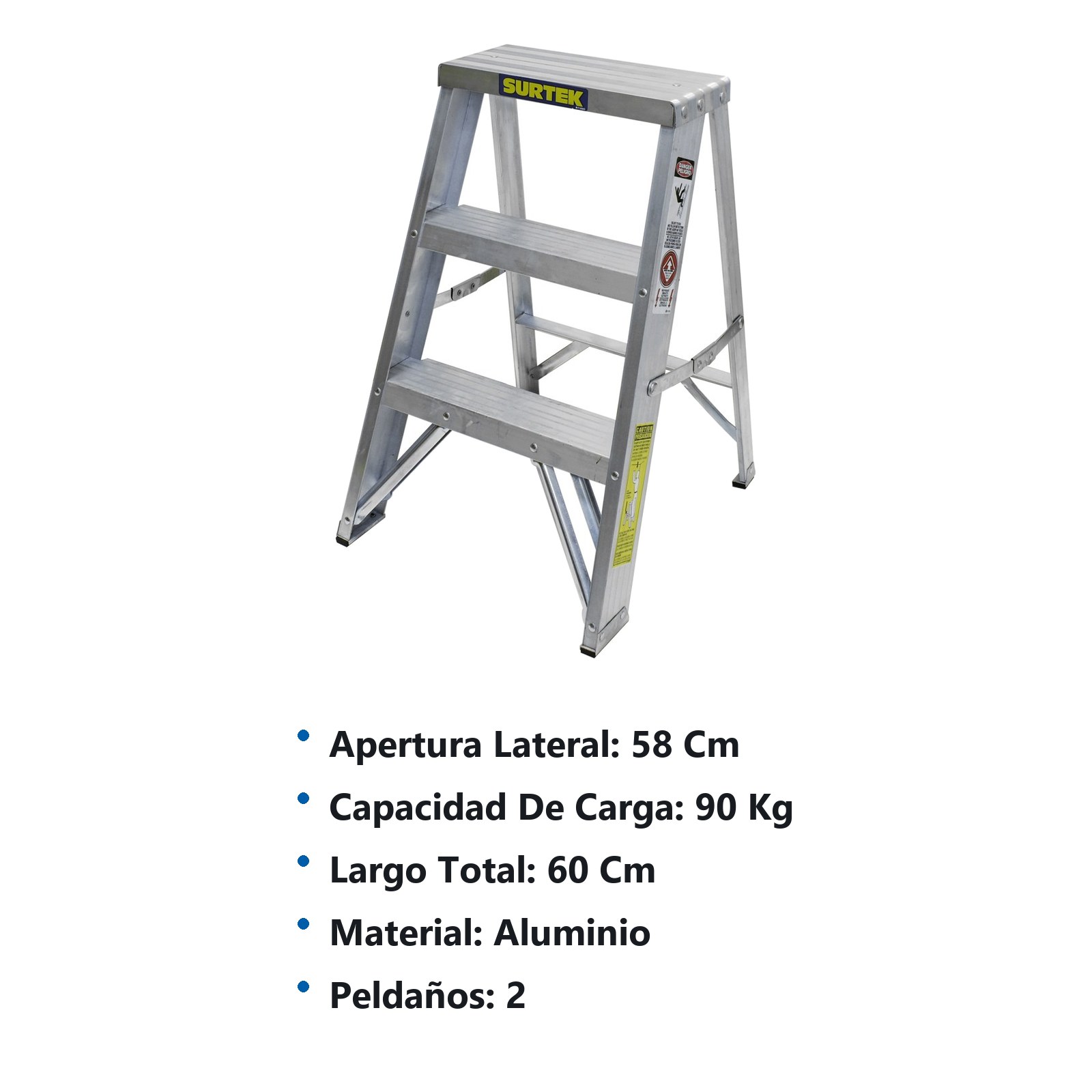 Escalera tipo taburete de aluminio con 2 peldaños Surtek - Imagen 2