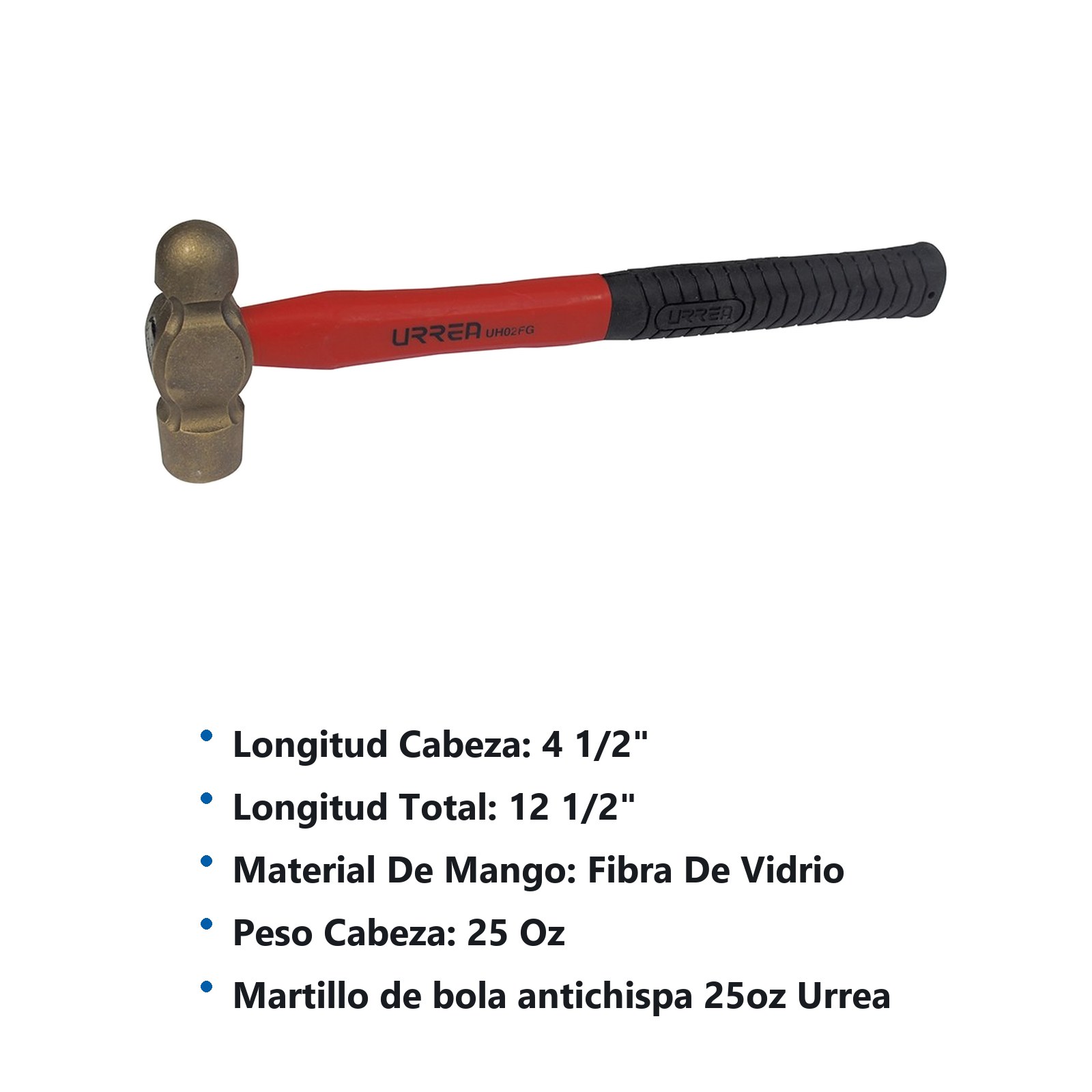 Martillo de bola de bronce-aluminio antichispa 25oz Urrea - Imagen 2