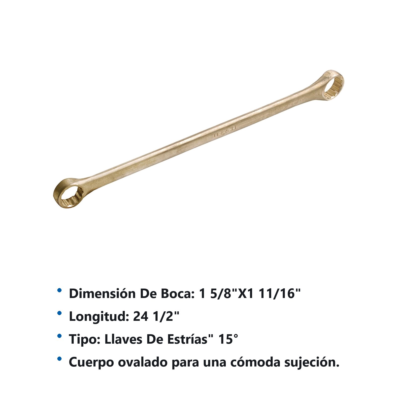 Llave de estrías de bronce-aluminio antichispa de 15° en pulgadas de 1-5/8" x 1-11/16" Urrea - Imagen 2