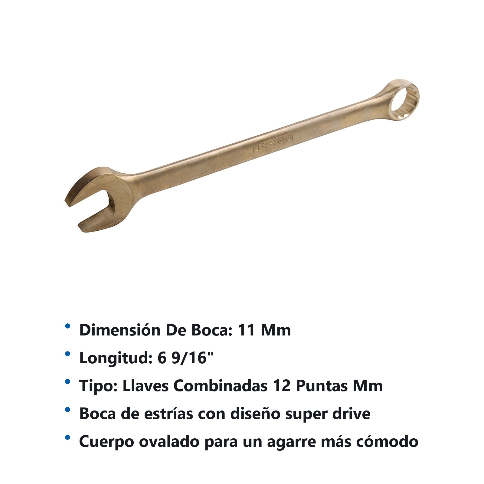 Llave combinada de bronce-aluminio antichispa métrica, 12 puntas, 11 mm Urrea - Imagen 2