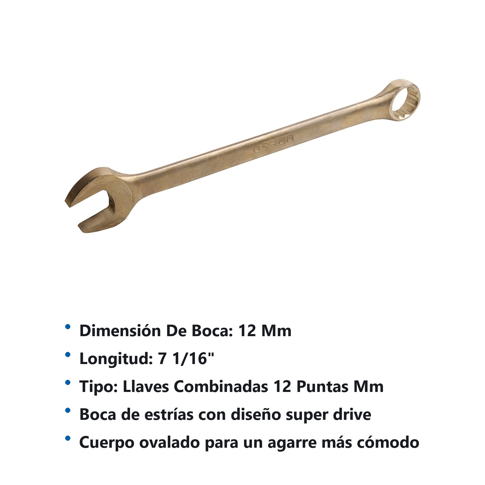 Llave combinada de bronce-aluminio antichispa métrica, 12 puntas, 12 mm Urrea - Imagen 2