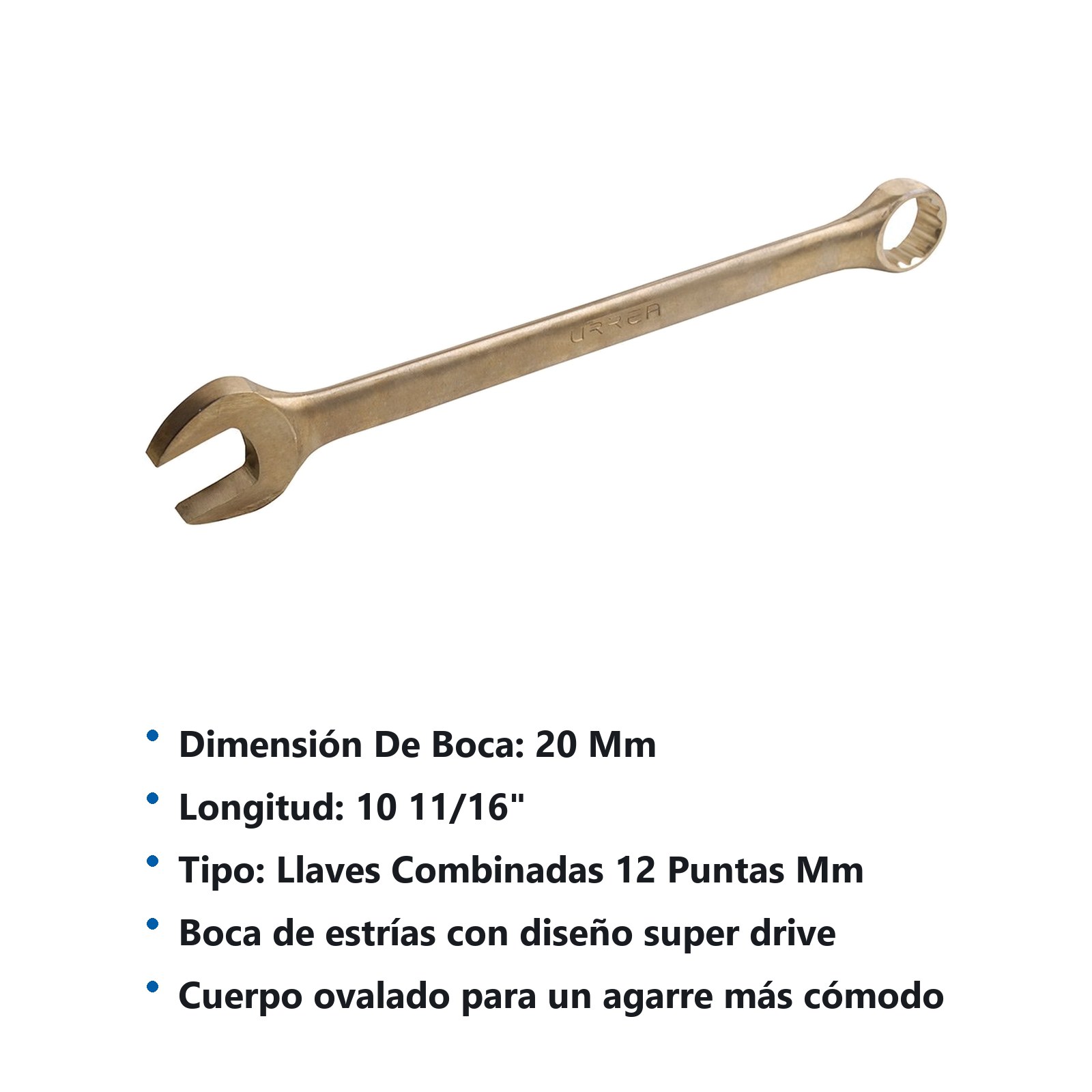 Llave combinada de bronce-aluminio antichispa métrica, 12 puntas, 20 mm Urrea - Imagen 2