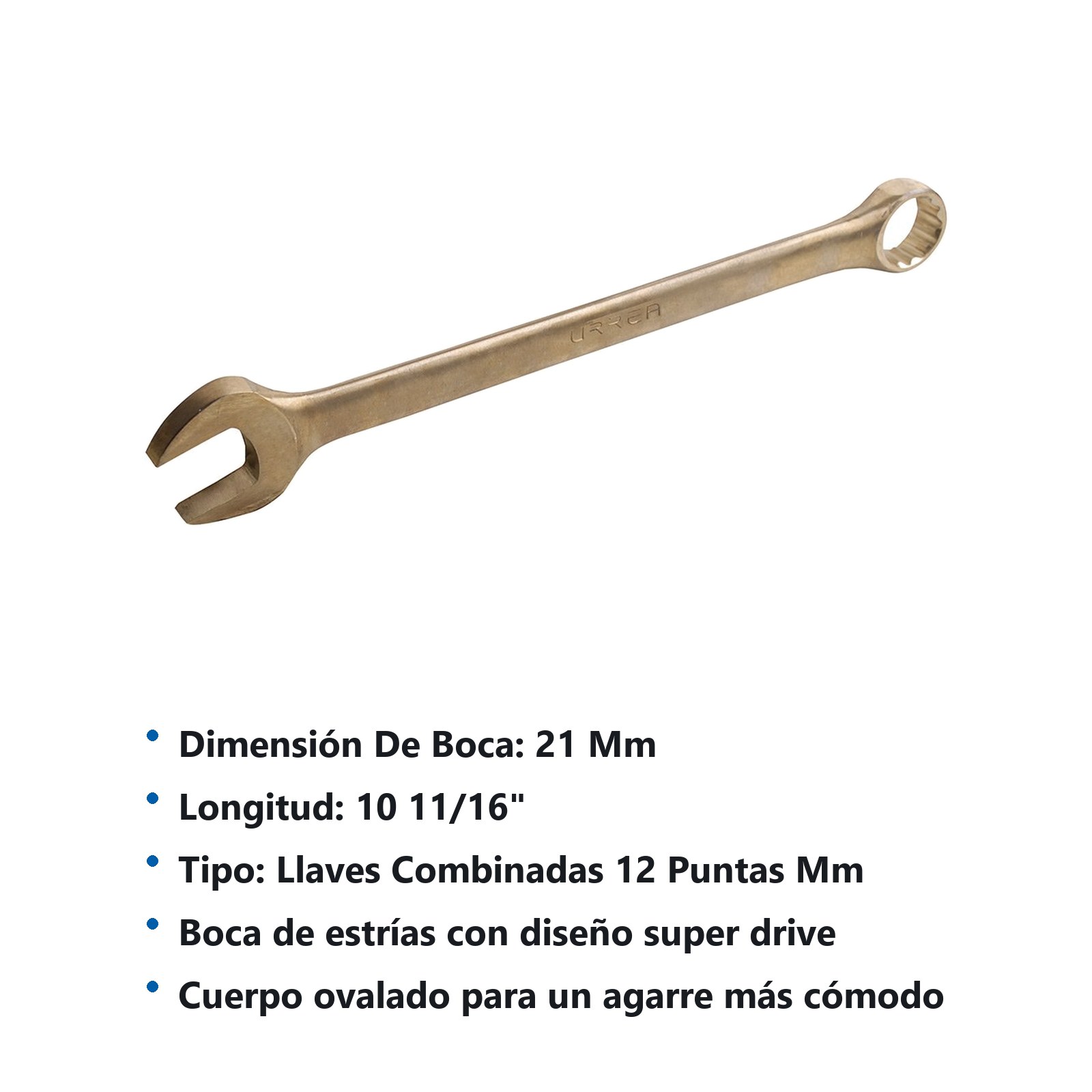 Llave combinada de bronce-aluminio antichispa métrica, 12 puntas, 21 mm Urrea - Imagen 2