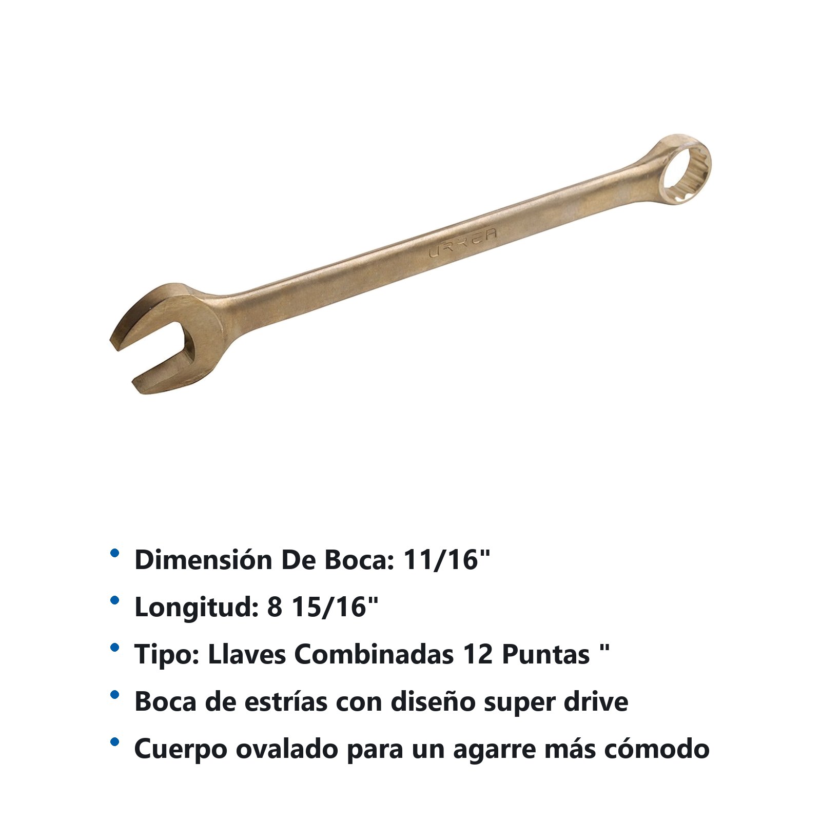 Llave combinada de bronce-aluminio antichispa en pulgadas, 12 puntas, 11/16" Urrea - Imagen 2