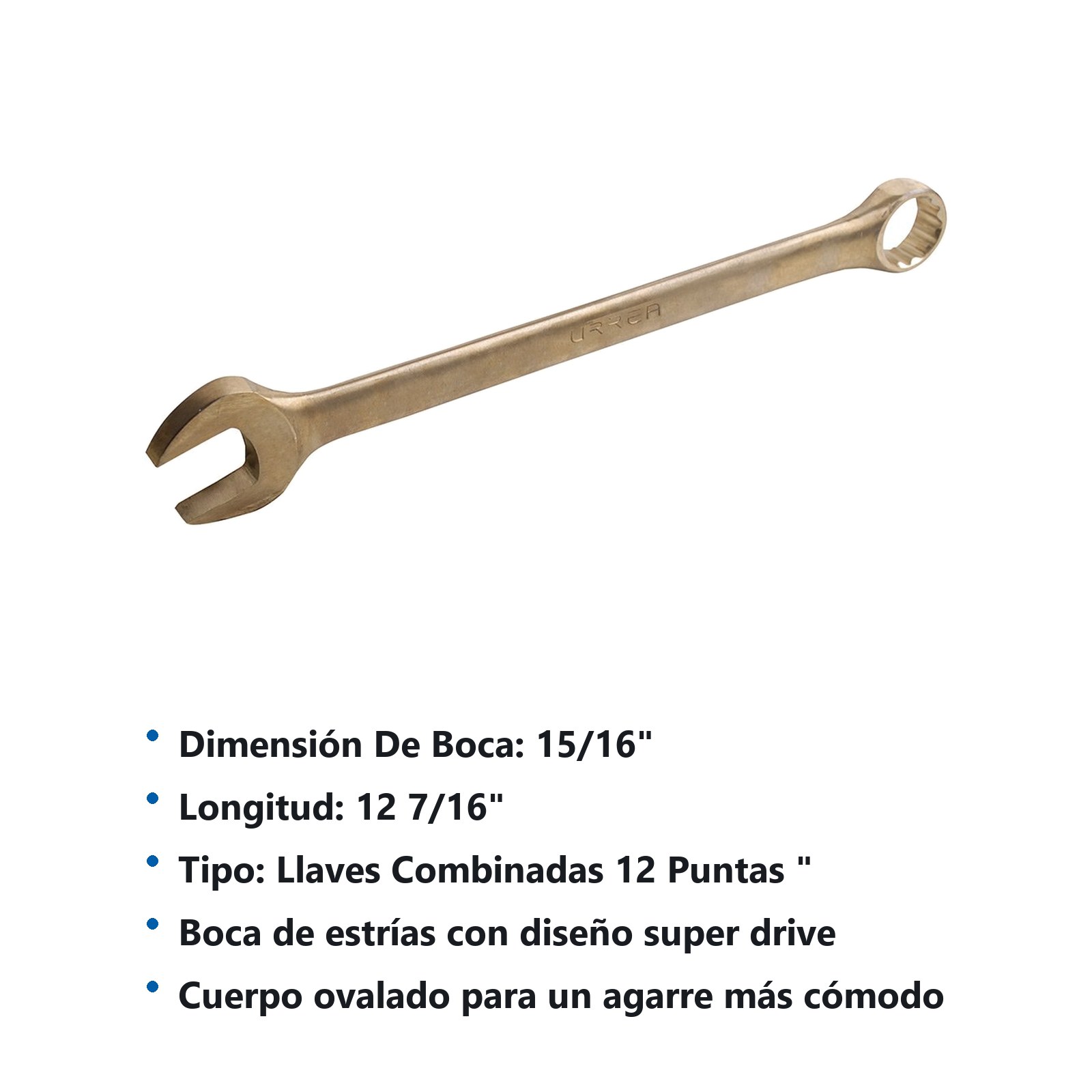Llave combinada de bronce-aluminio antichispa en pulgadas, 12 puntas, 15/16" Urrea - Imagen 2