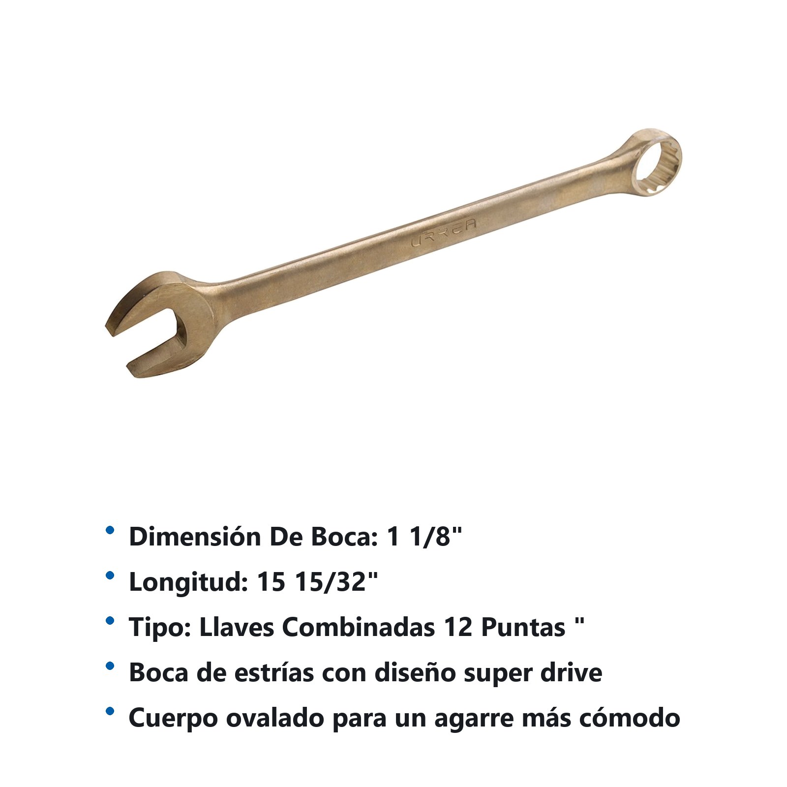 Llave combinada de bronce-aluminio antichispa en pulgadas, 12 puntas, 1-1/8" Urrea - Imagen 2