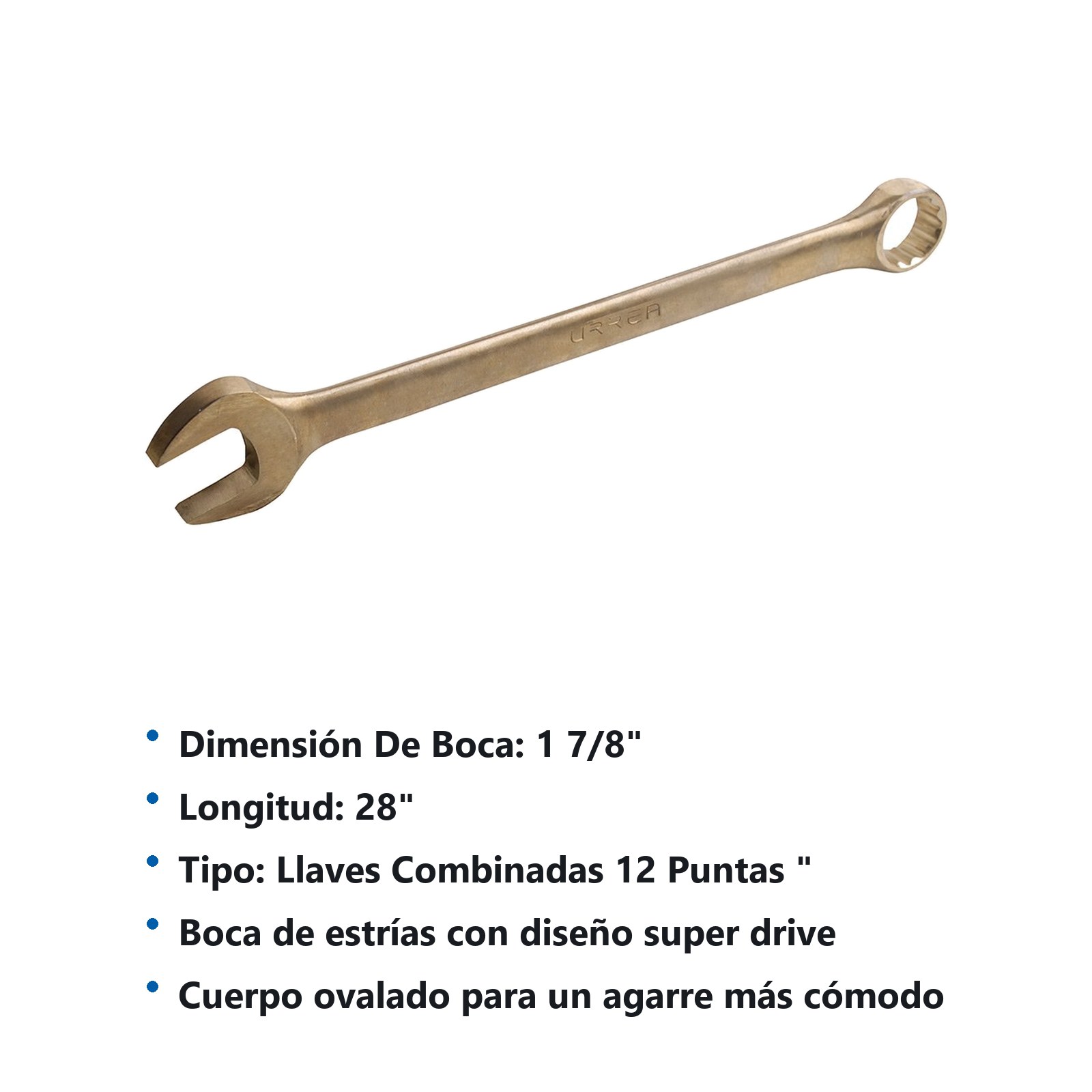Llave combinada de bronce-aluminio antichispa en pulgadas, 12 puntas, 1-7/8" Urrea - Imagen 2