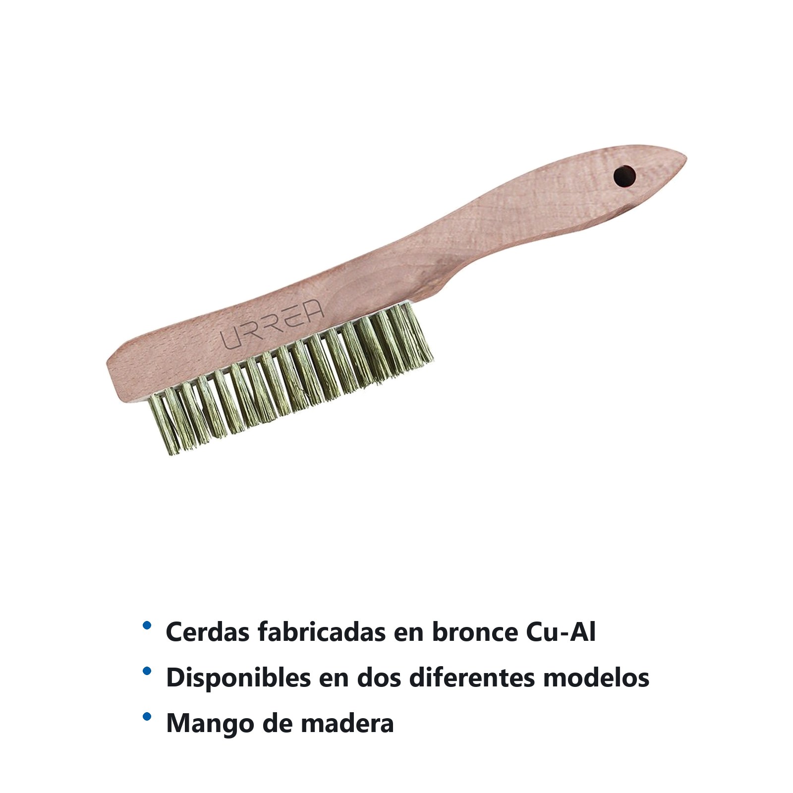 Cepillo de cerdas de bronce-aluminio antichispa con 4x16 filas de pinceles con mango Urrea - Imagen 2