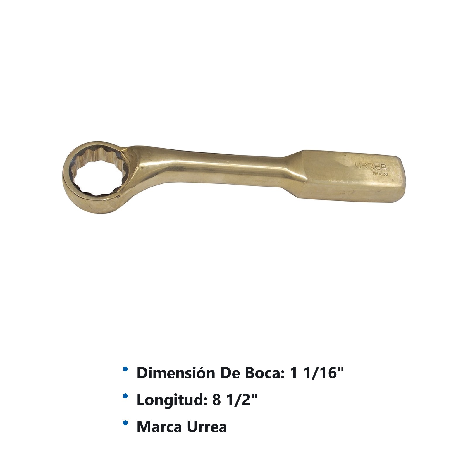 Llave de golpe acodada de bronce-aluminio antichispa en pulgadas, 12 puntas, 1-1/16" Urrea - Imagen 2
