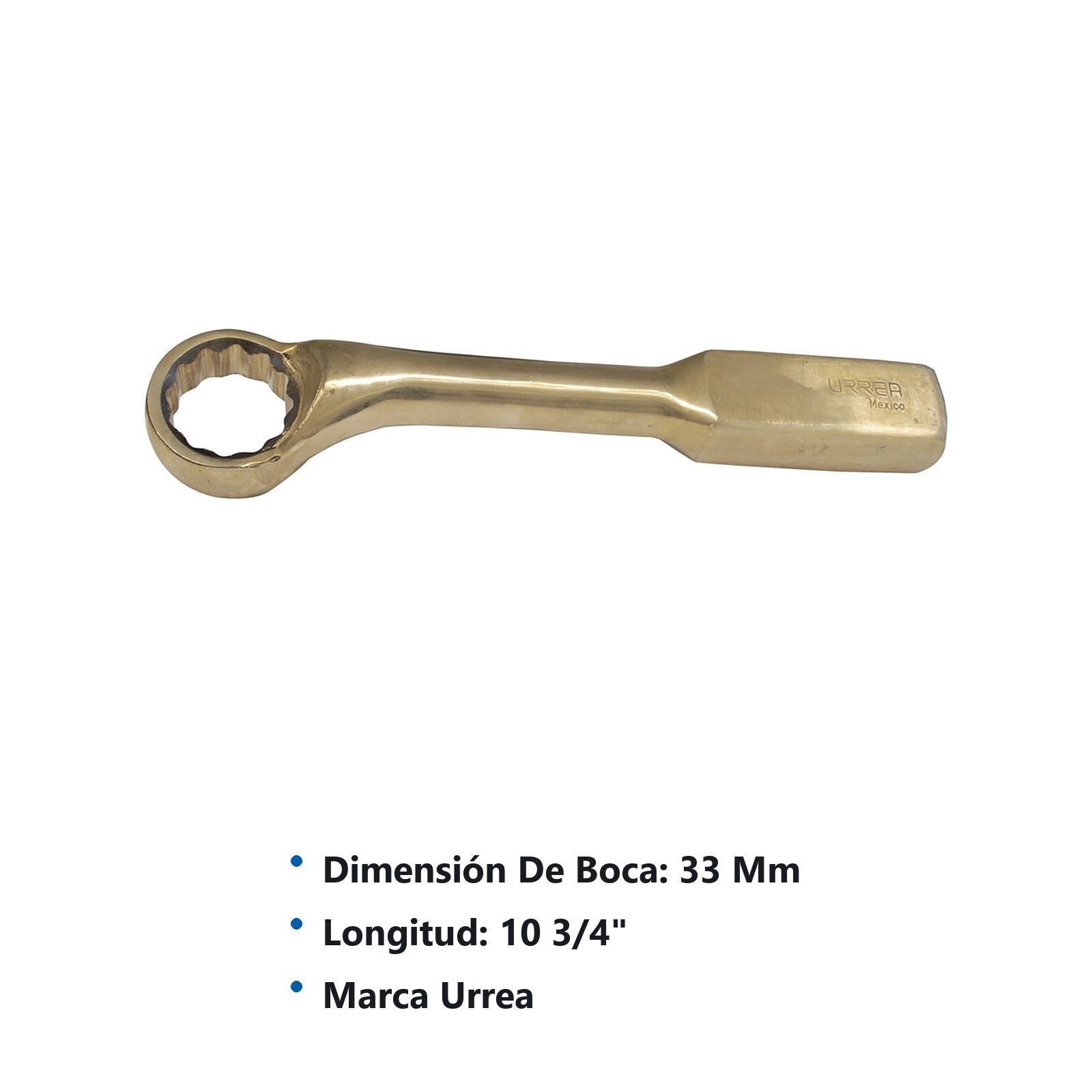 Llave de golpe acodada de bronce-aluminio antichispa métrica, 12 puntas, 33 mm Urrea - Imagen 2
