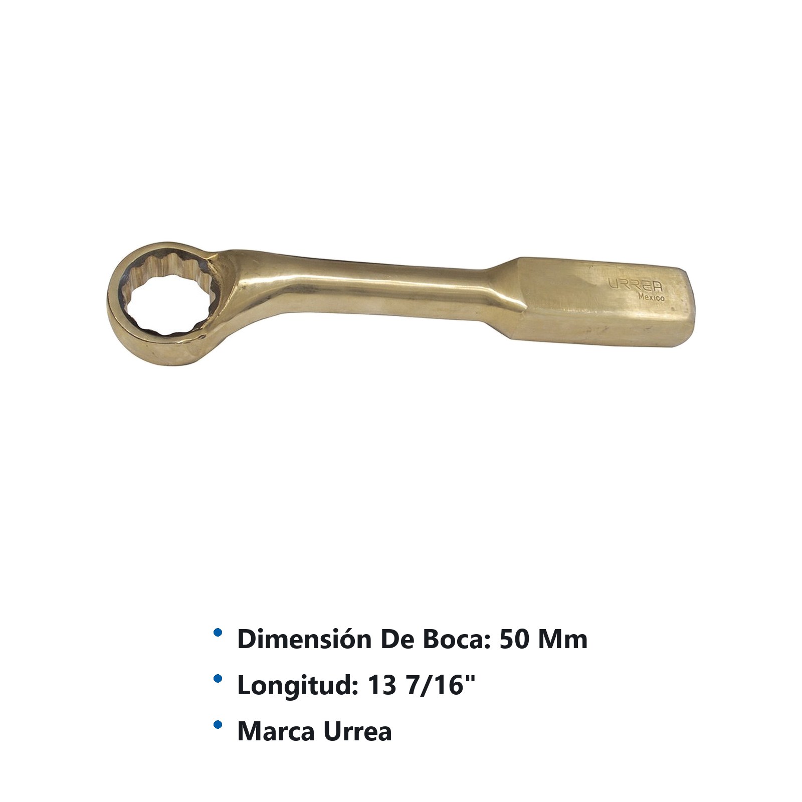 Llave de golpe acodada de bronce-aluminio antichispa métrica, 12 puntas, 50 mm Urrea - Imagen 2