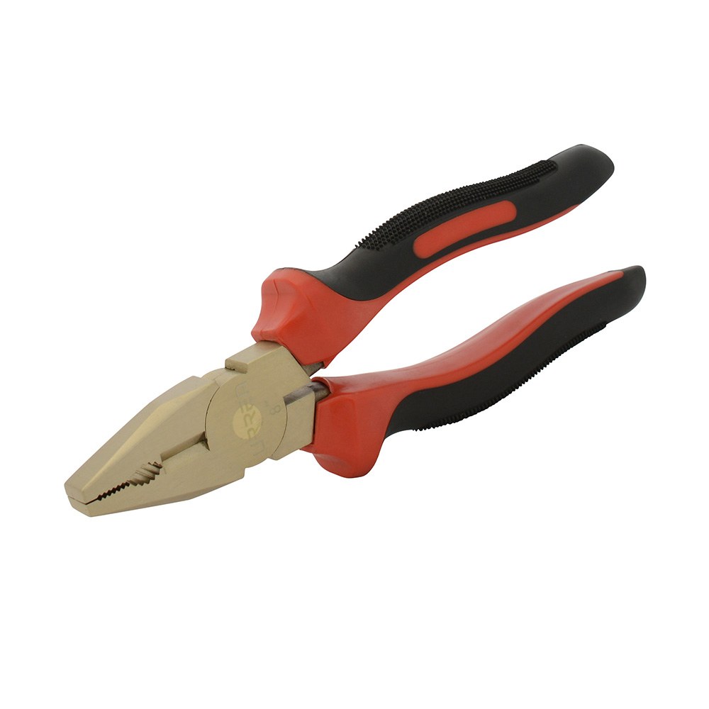Pinza de bronce-aluminio antichispa con mango bimaterial de 8", para electricista Urrea