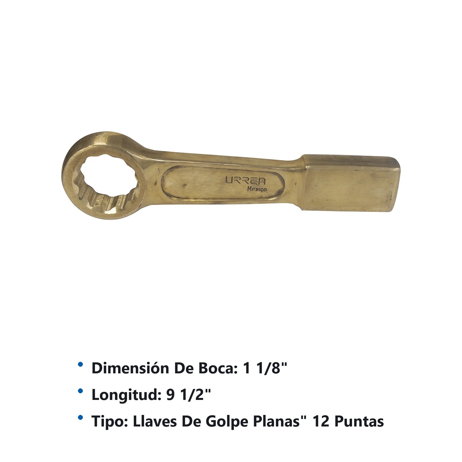 Llave de golpe plana de bronce-aluminio antichispa en pulgadas, 12 puntas, 1-1/8" Urrea - Imagen 2