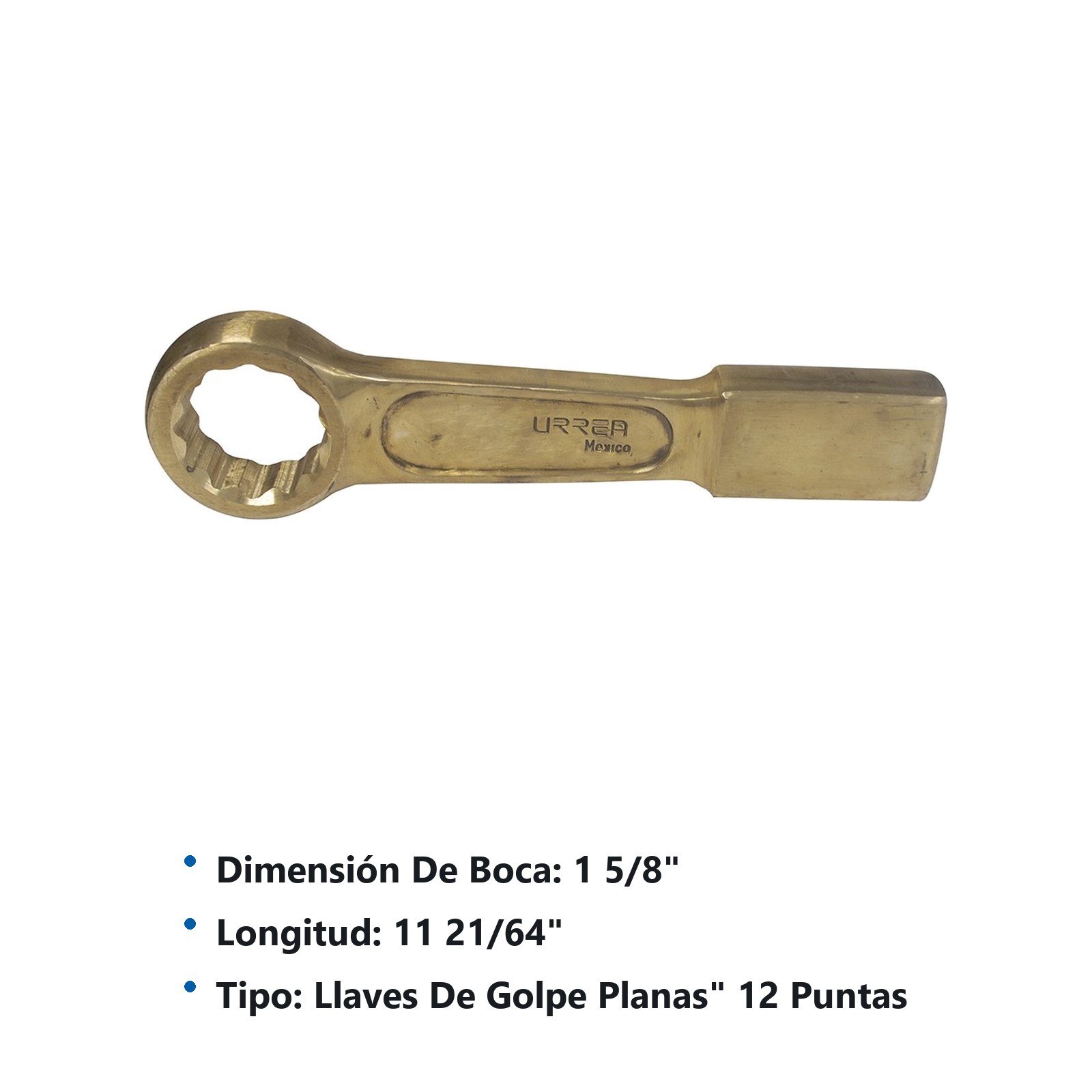 Llave de golpe plana de bronce-aluminio antichispa en pulgadas, 12 puntas, 1-5/8" Urrea - Imagen 2