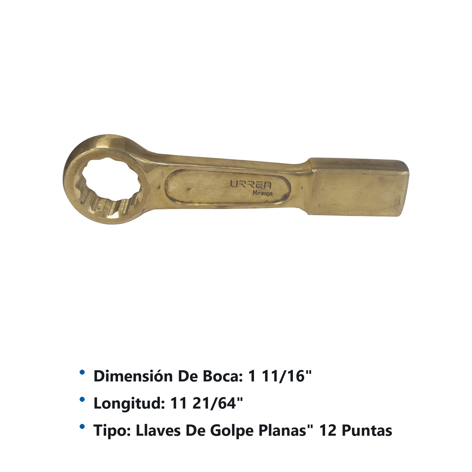 Llave de golpe plana de bronce-aluminio antichispa en pulgadas, 12 puntas, 1-11/16" Urrea - Imagen 2