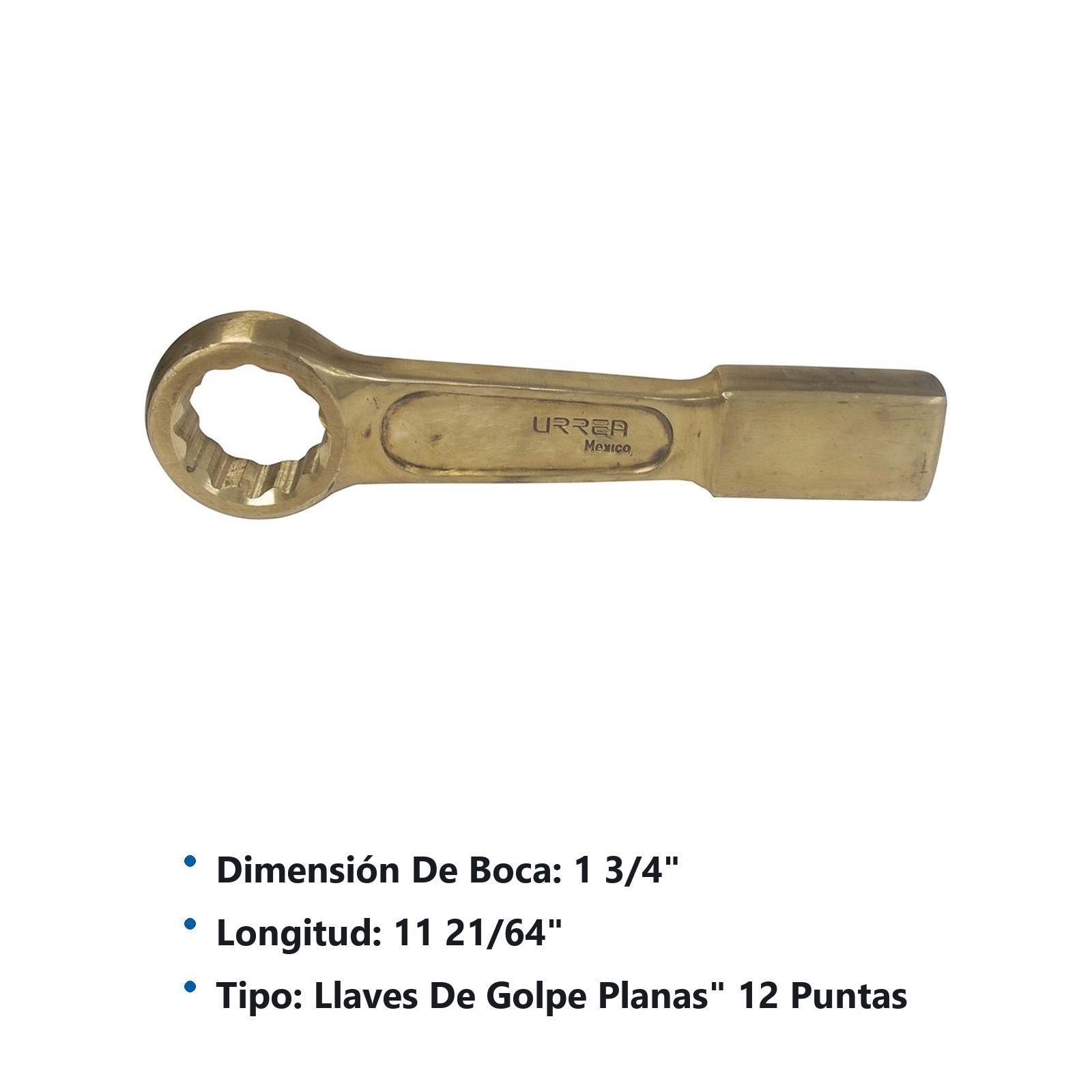 Llave de golpe plana de bronce-aluminio antichispa en pulgadas, 12 puntas, 1-3/4" Urrea - Imagen 2