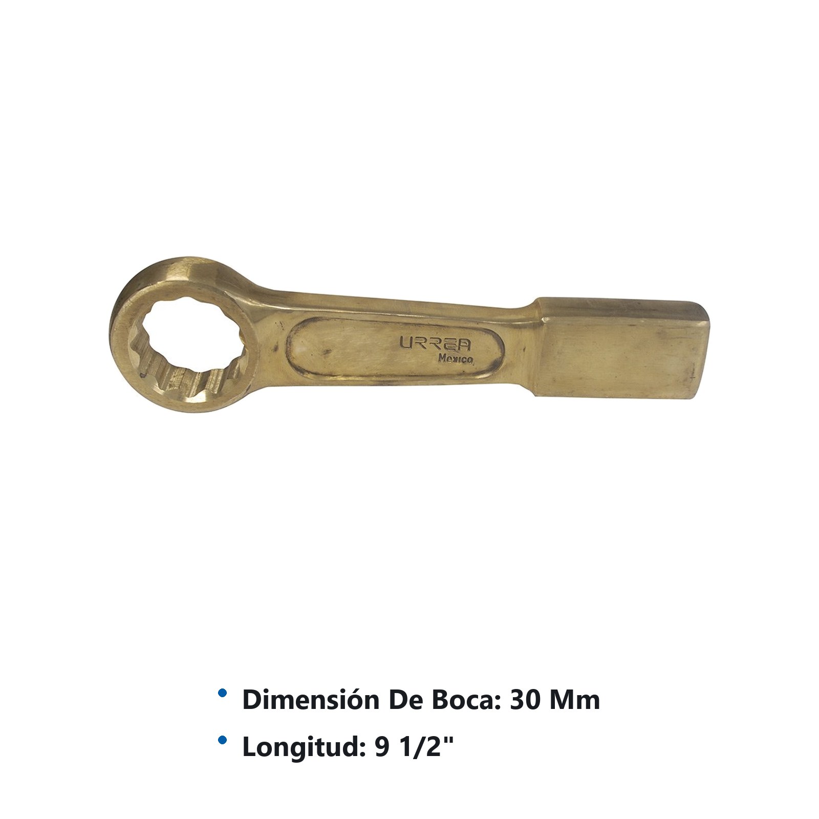 Llave de golpe plana de bronce-aluminio antichispa métrica, 12 puntas, 30 mm Urrea - Imagen 2
