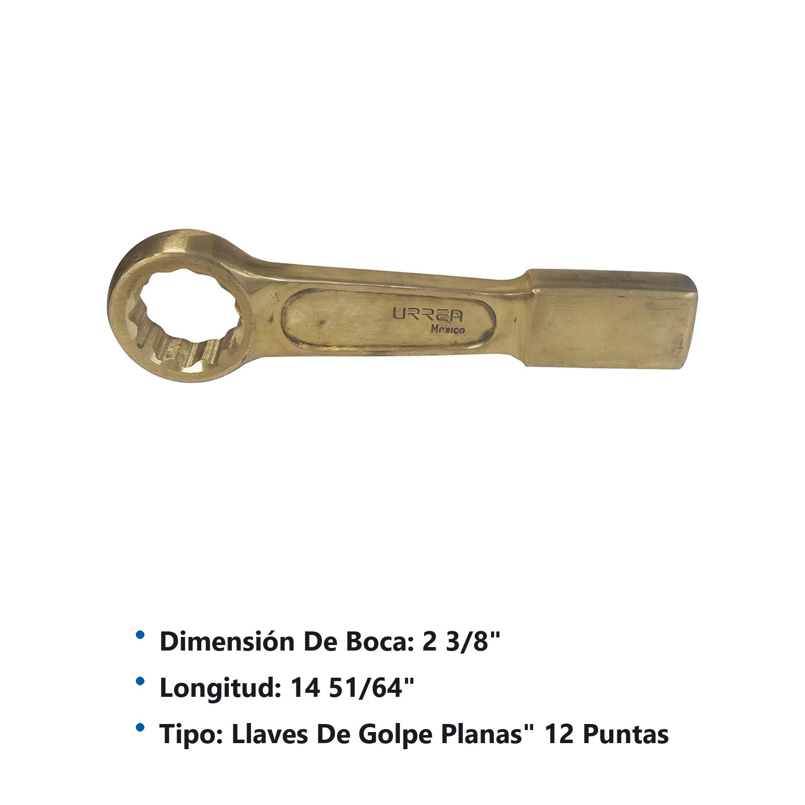 Llave de golpe plana de bronce-aluminio antichispa en pulgadas, 12 puntas, 2-3/8" Urrea - Imagen 2