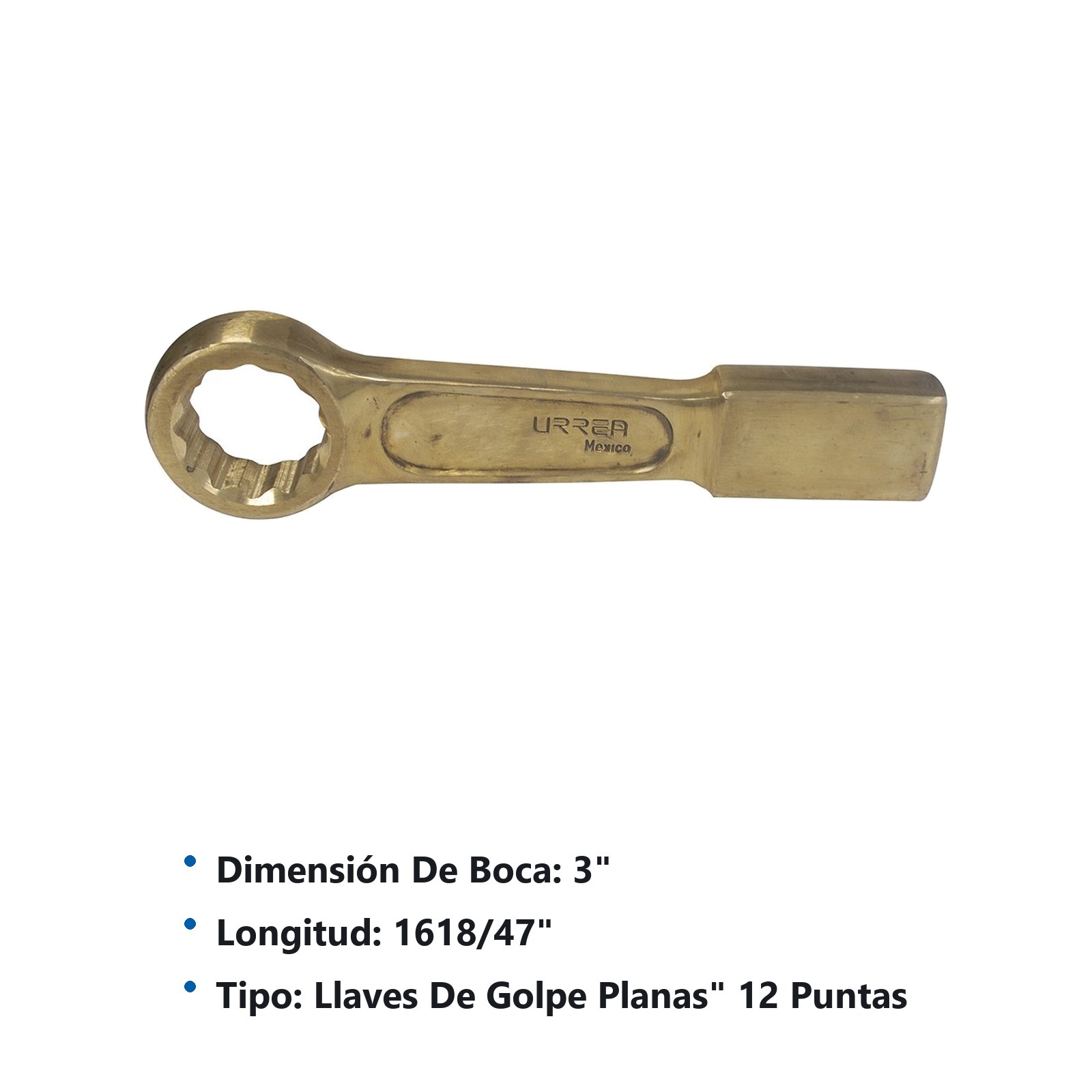 Llave de golpe plana de bronce-aluminio antichispa en pulgadas, 12 puntas, 3" Urrea - Imagen 2