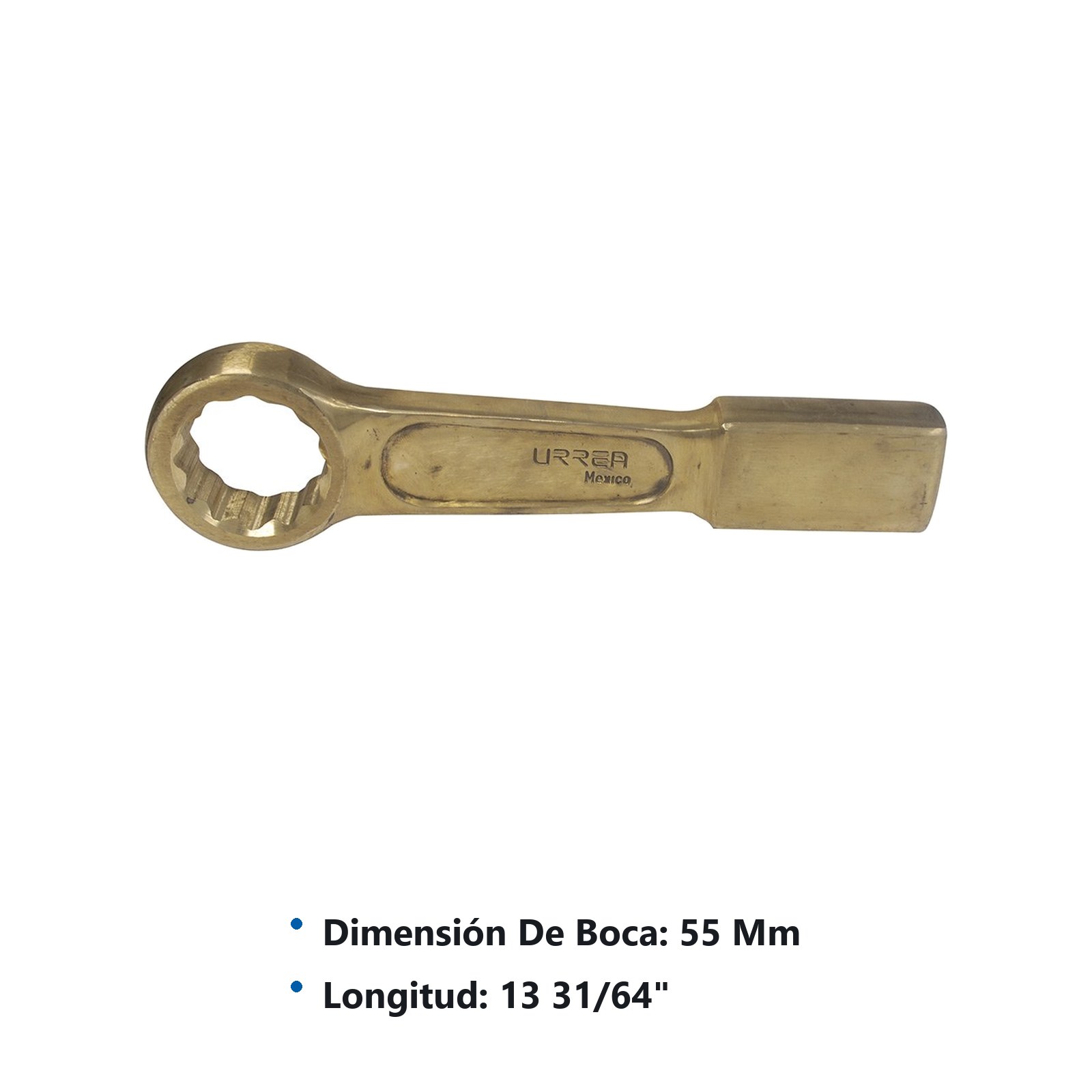 Llave de golpe plana de bronce-aluminio antichispa métrica, 12 puntas, 55 mm Urrea - Imagen 2