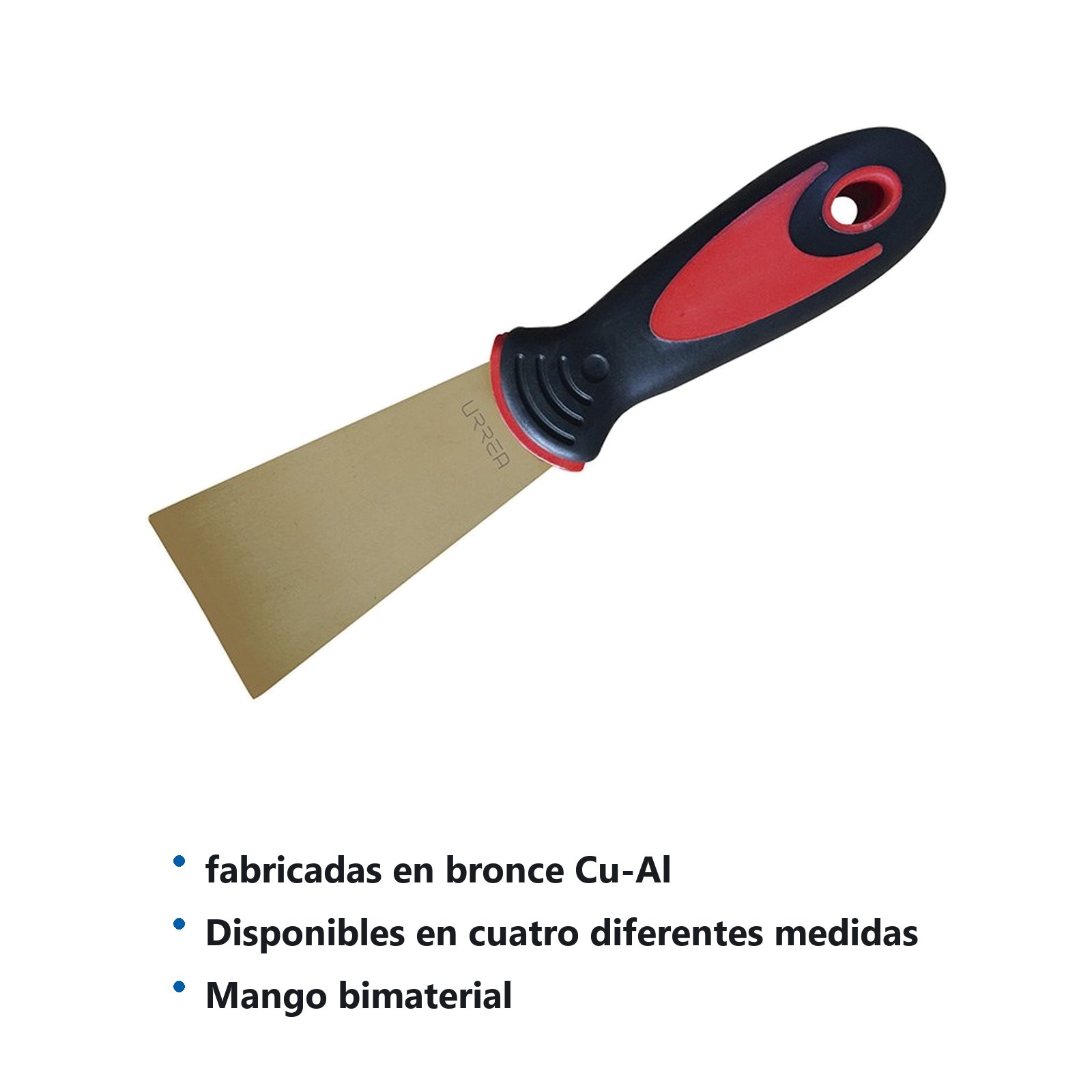 Espátula de bronce-aluminio antichispa con mango bimaterial 1" x 4" Urrea - Imagen 2