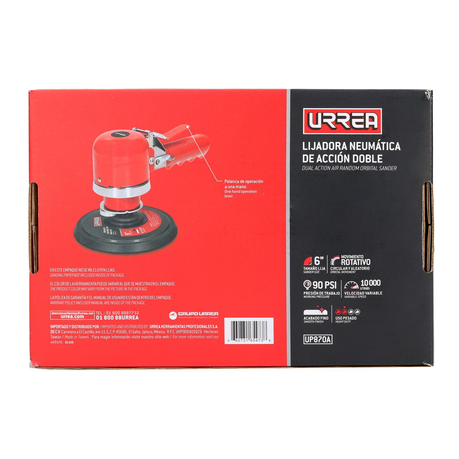 Lijadora neumática acción dual 6" 10,000RPM, eje de 5/16" Urrea - Imagen 4