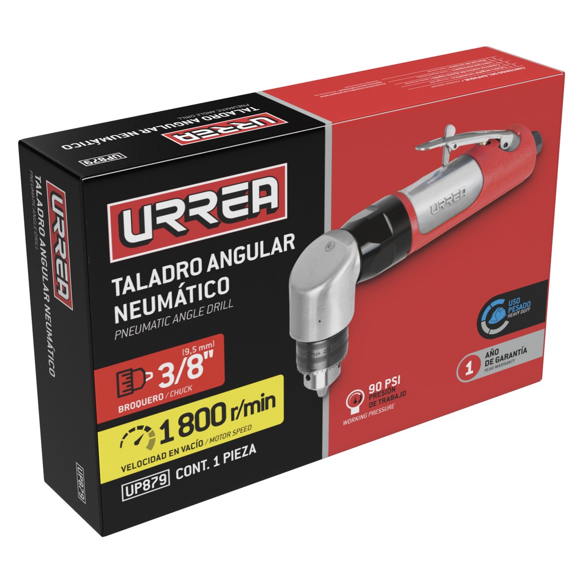 Taladro neumático 3/8" 1,600 RPM angular reversible Urrea - Imagen 3