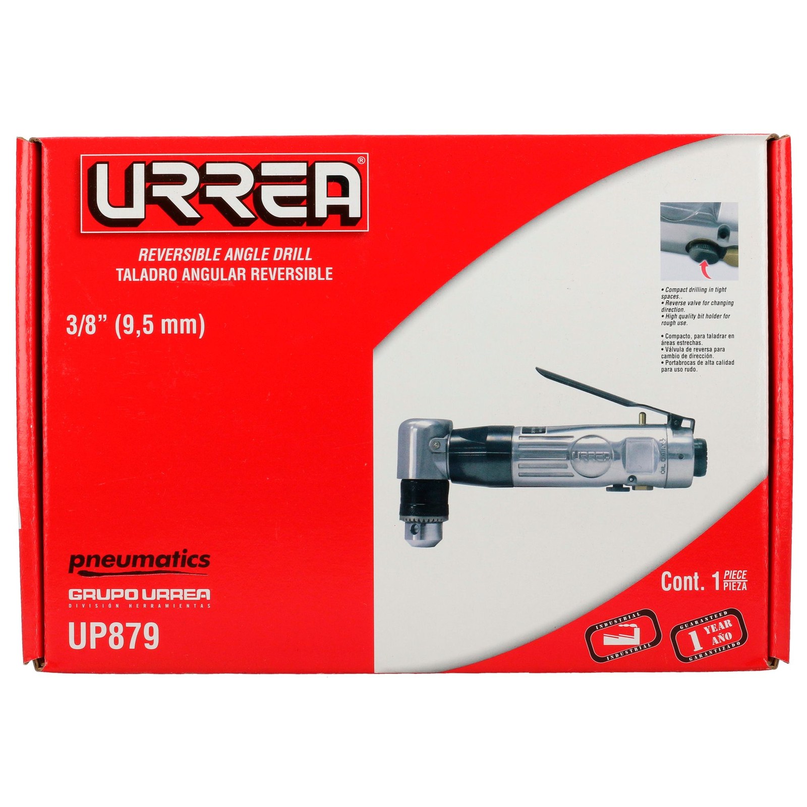 Taladro neumático 3/8" 1,600 RPM angular reversible Urrea - Imagen 4
