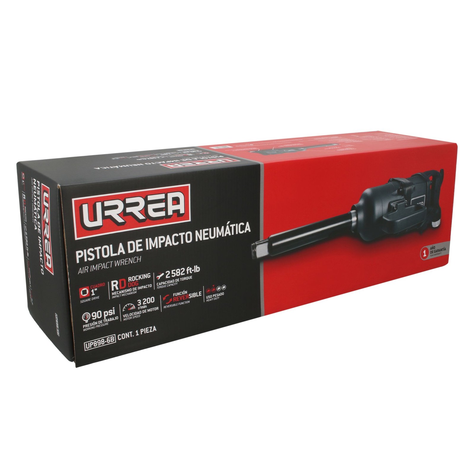 Pistola de impacto neumática cuadro de 1" 2,580 Ft-lb con extensión 6" sistema rocking dog Urrea - Imagen 2