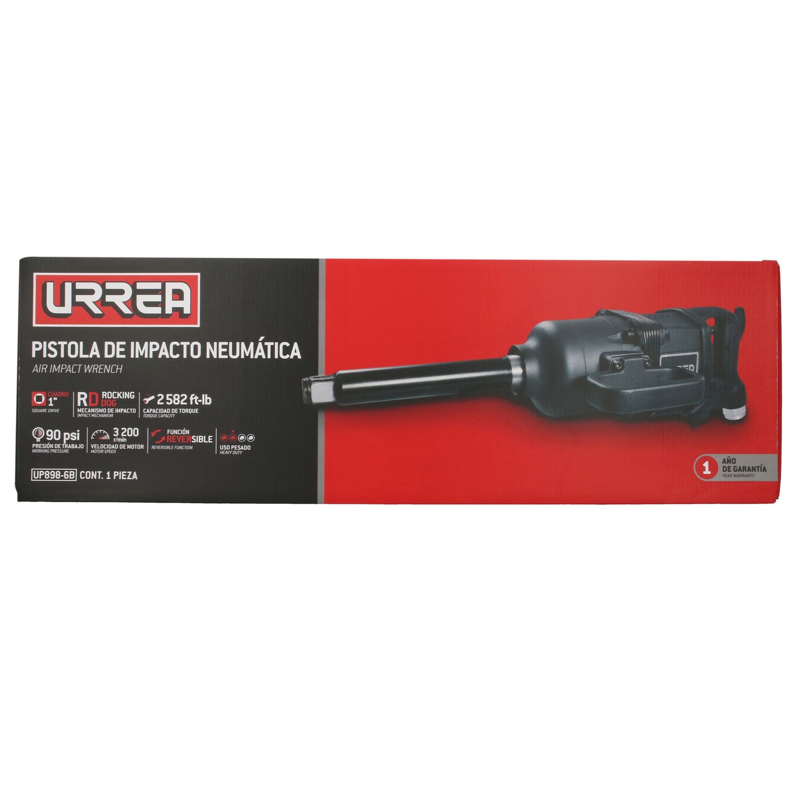 Pistola de impacto neumática cuadro de 1" 2,580 Ft-lb con extensión 6" sistema rocking dog Urrea - Imagen 3
