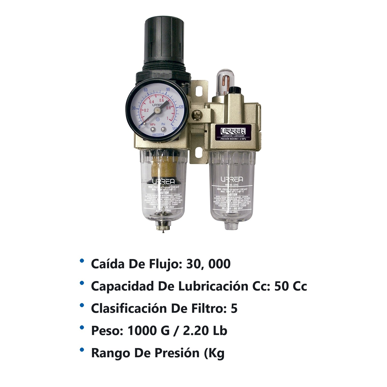 Filtro regulador y lubricador de aire 3/8" NPT Urrea - Imagen 2