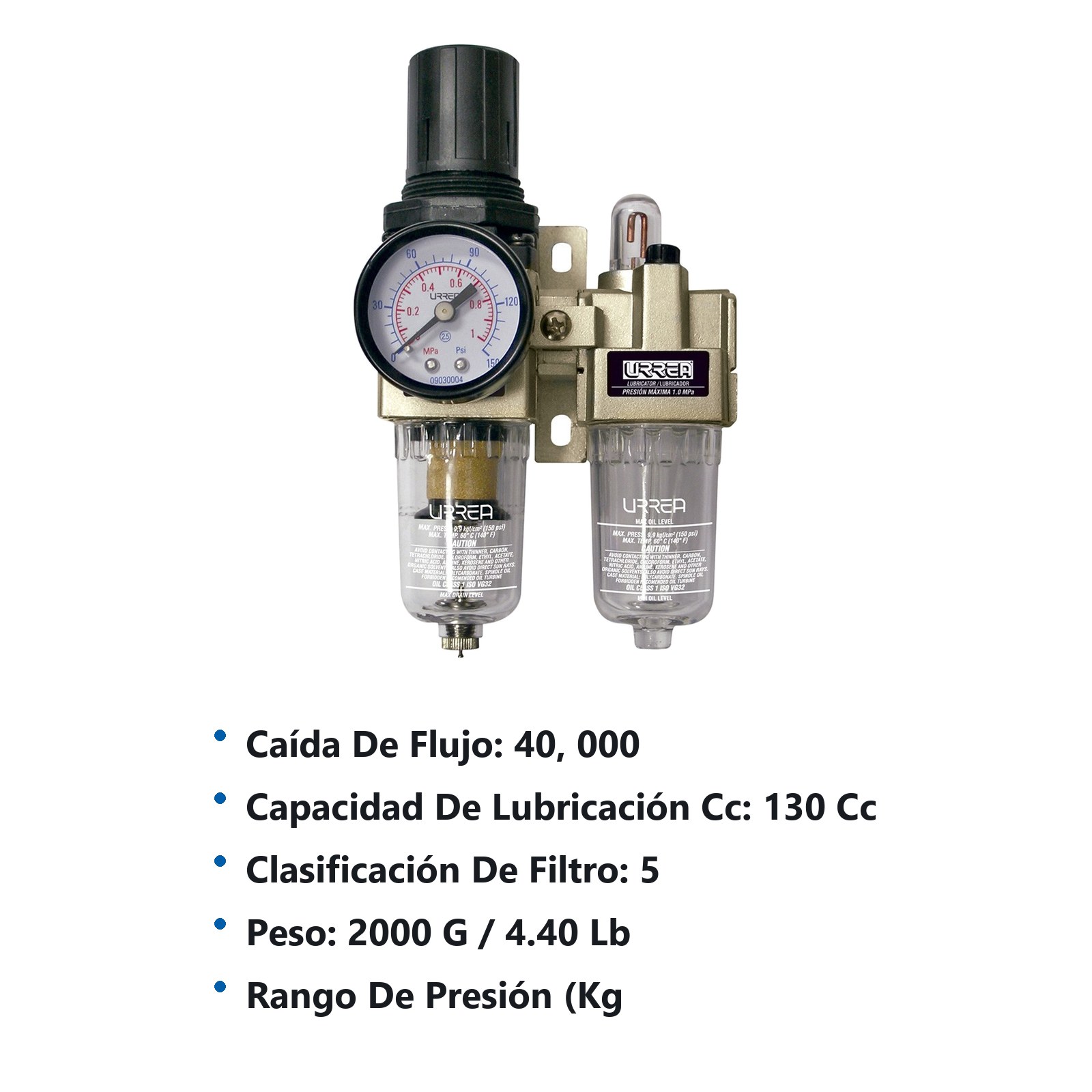 Filtro regulador y lubricador de aire 1/2" NPT Urrea - Imagen 2