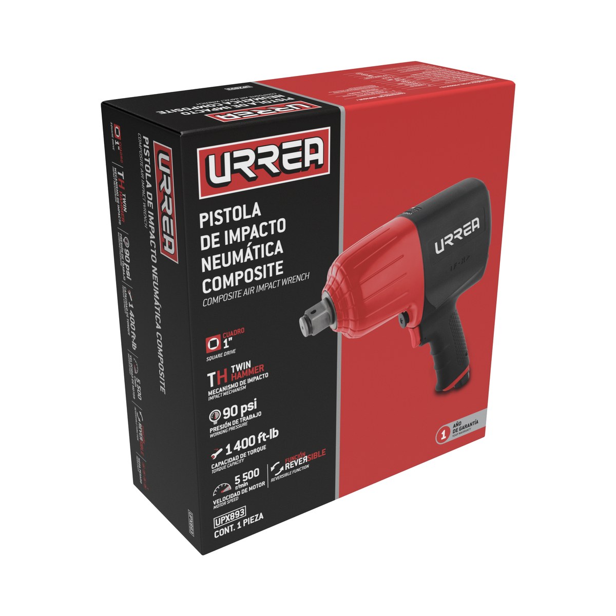 Pistola de impacto neumática cuadro de 1" 1,400 Ft-lb composite sistema twin hammer Urrea - Imagen 2