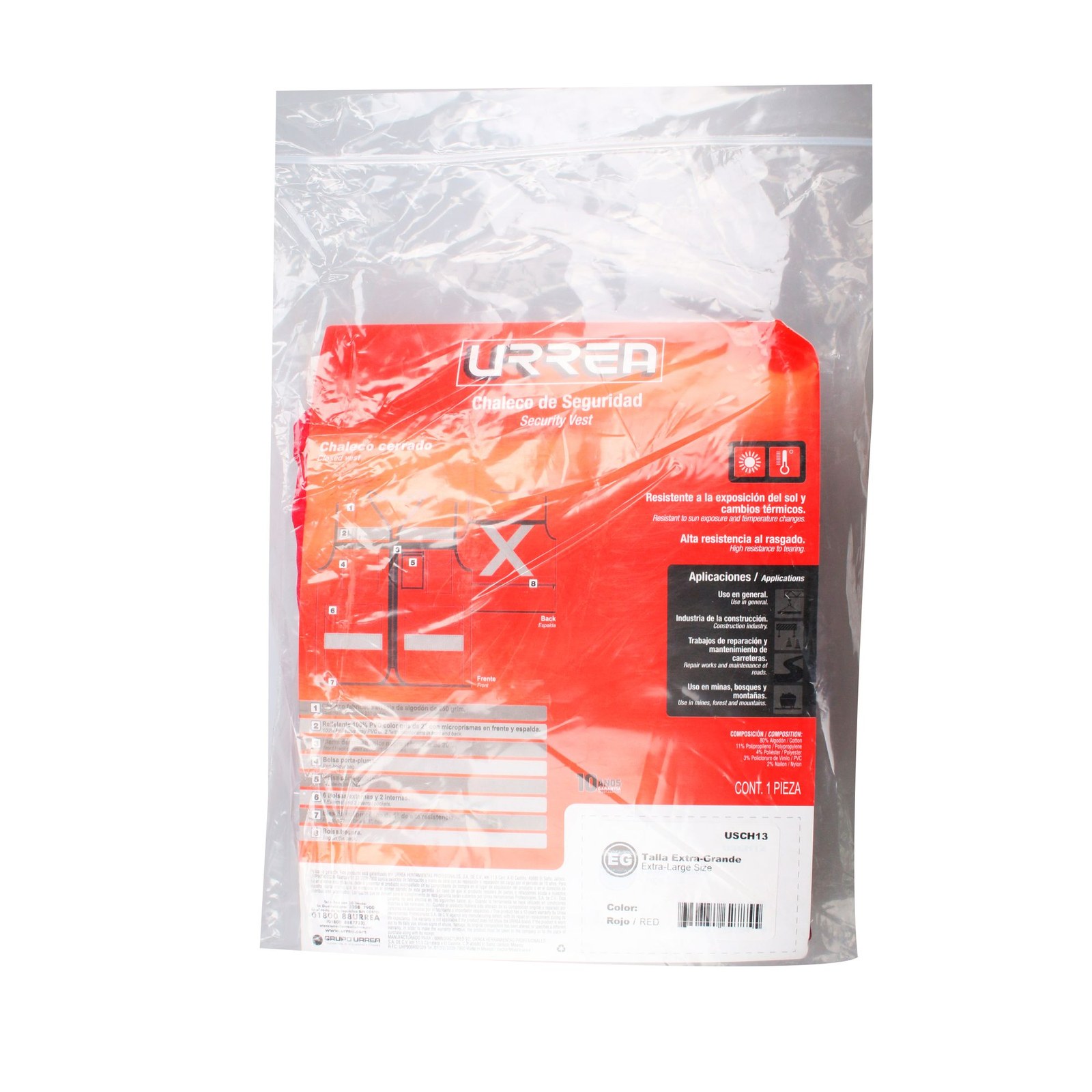 Chaleco de seguridad tipo supervisor cerrado con reflejante rojo EG Urrea - Imagen 2