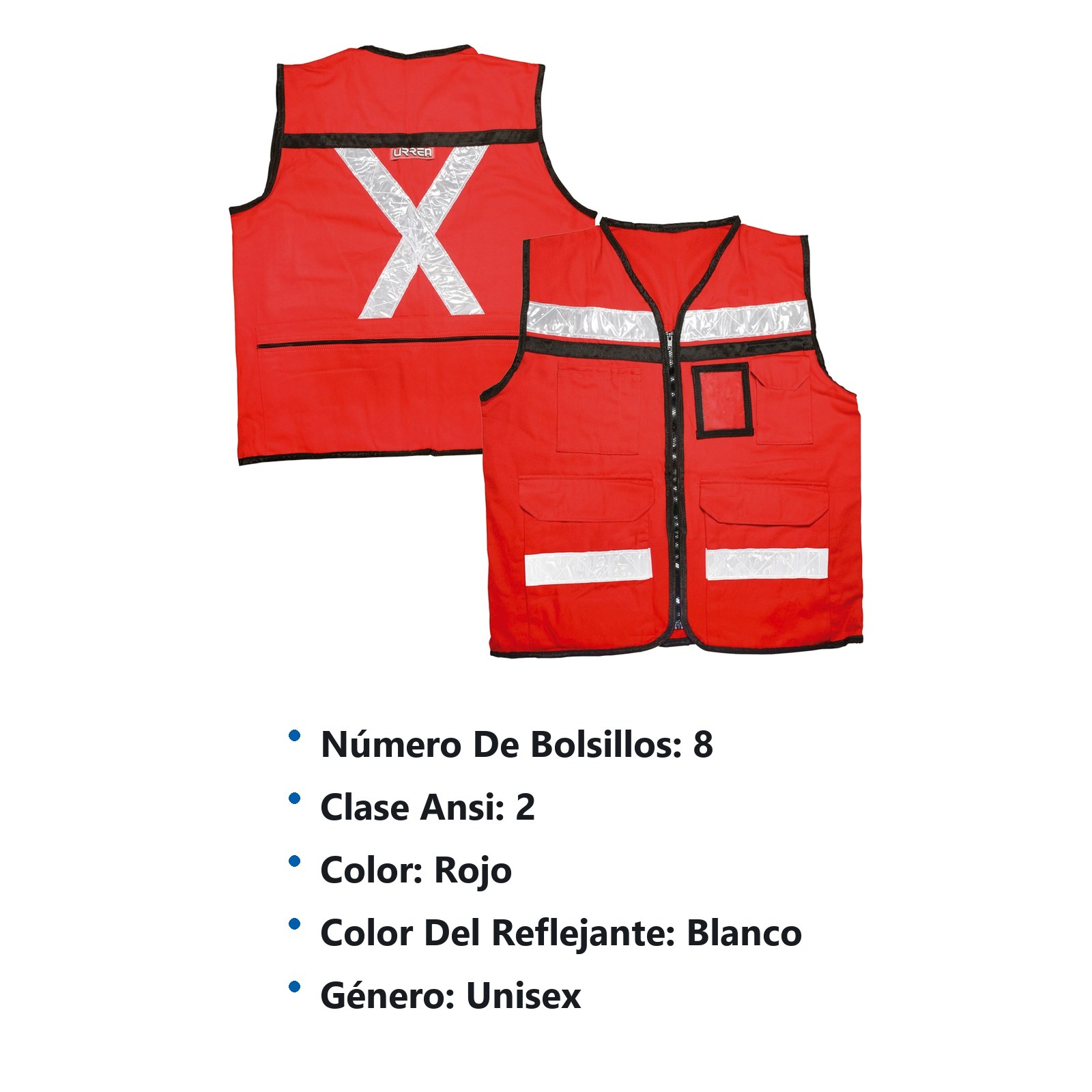 Chaleco de seguridad tipo supervisor abierto con reflejante rojo EEG Urrea - Imagen 2