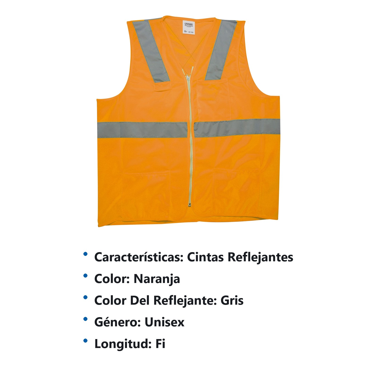 Chaleco de seguridad cerrado de alta visibilidad naranja EG Urrea - Imagen 2