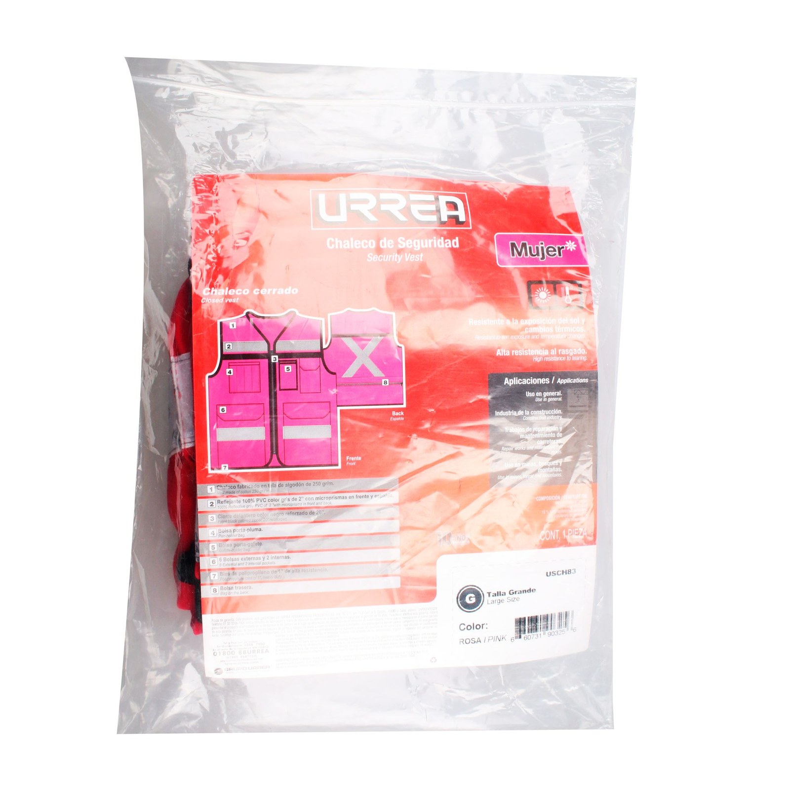 Chaleco de seguridad tipo supervisor cerrado con reflejante rosa G Urrea - Imagen 2