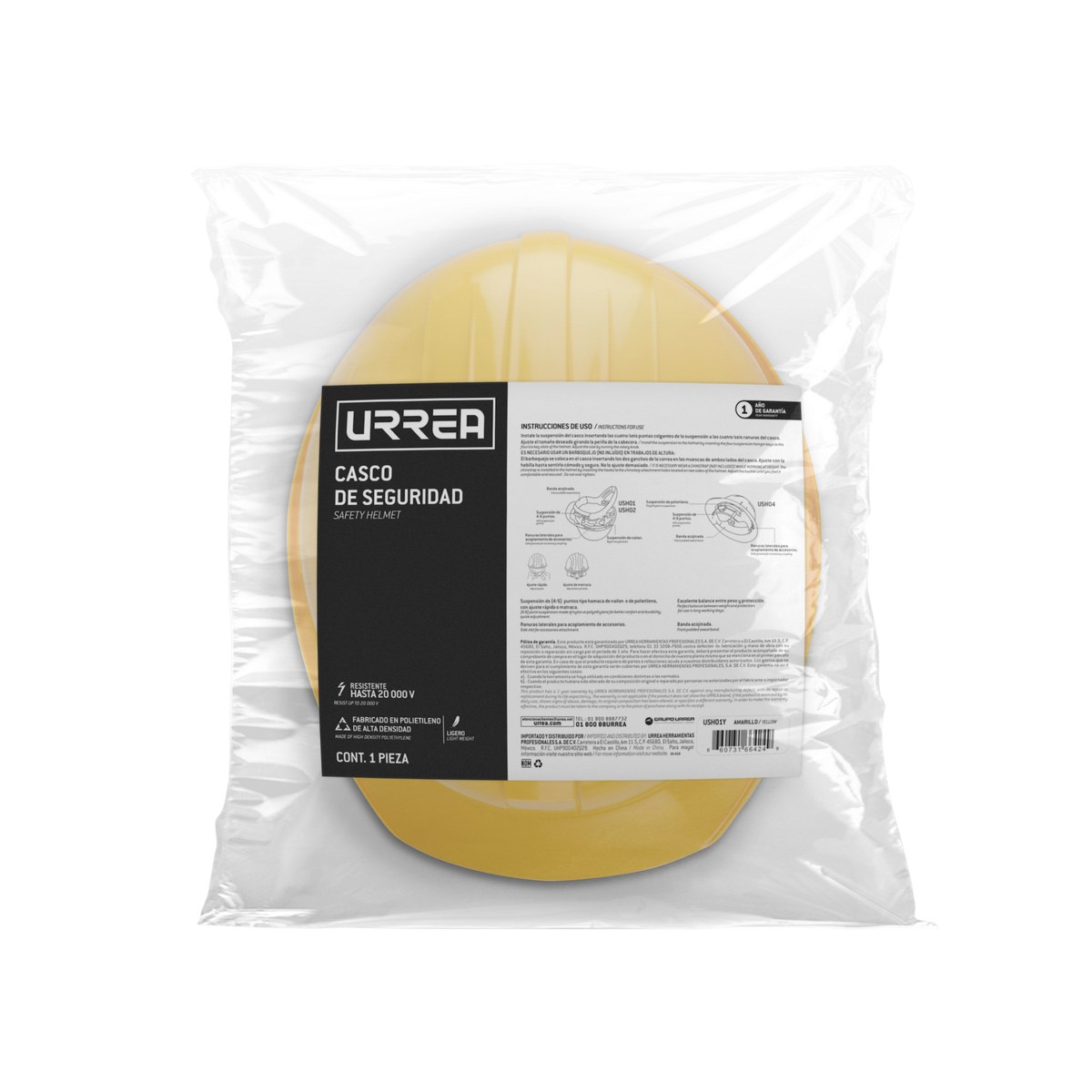Casco de seguridad con ajuste de 4 puntos, color amarillo Urrea - Imagen 3