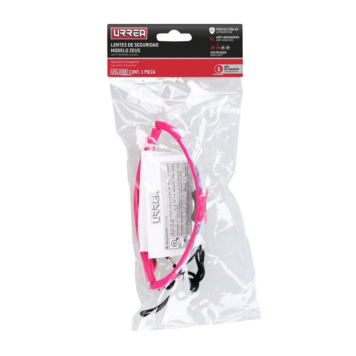 Lentes de seguridad modelo Orión, transparentes con rosa Urrea - Imagen 2