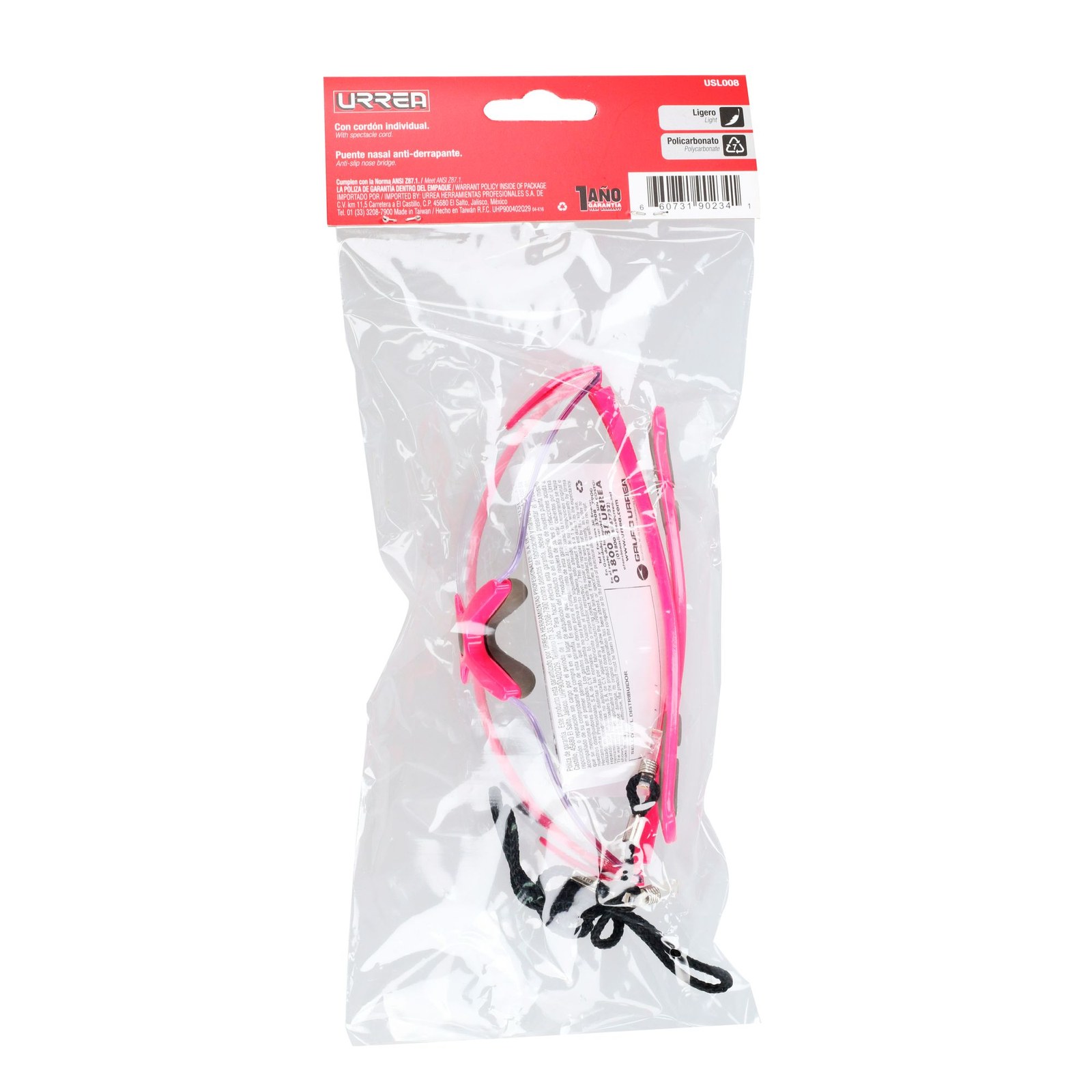 Lentes de seguridad modelo Orión, transparentes con rosa Urrea - Imagen 3