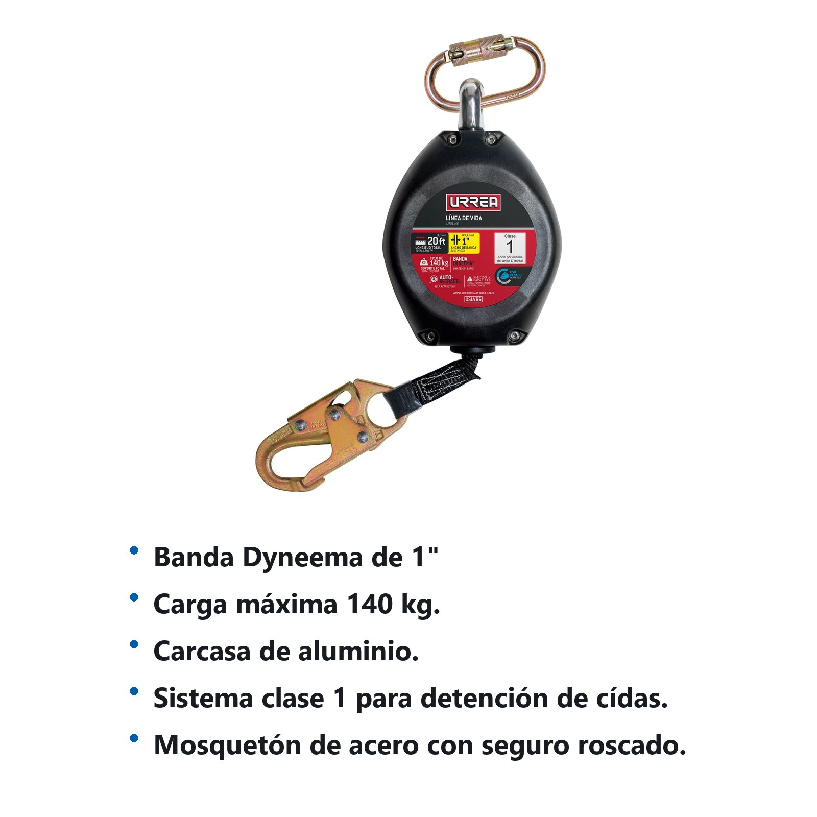 Línea de vida auto retráctil, de banda 20 Ft Urrea - Imagen 2