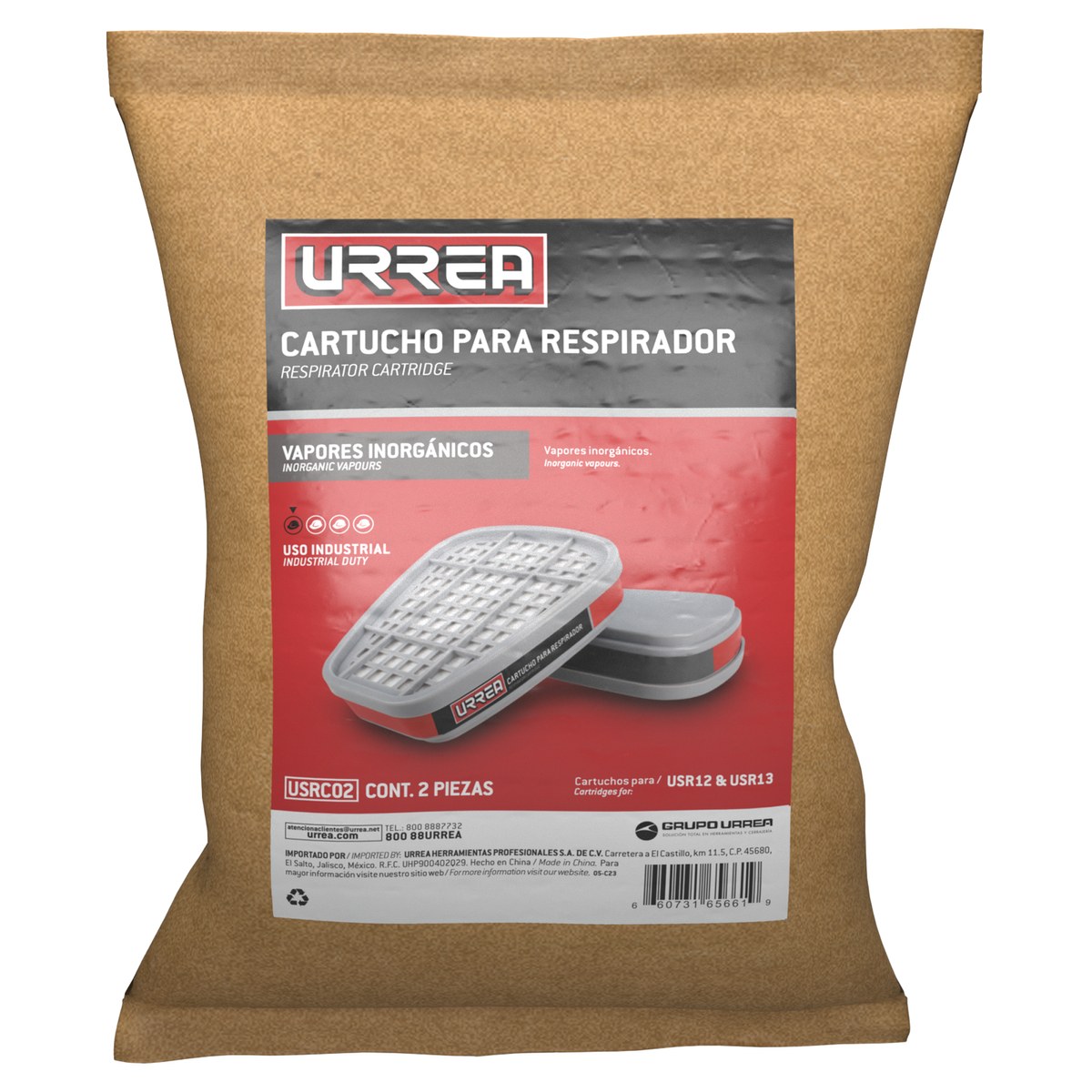 Cartucho para respirador con protección para vapores inorgánicos. Urrea - Imagen 2