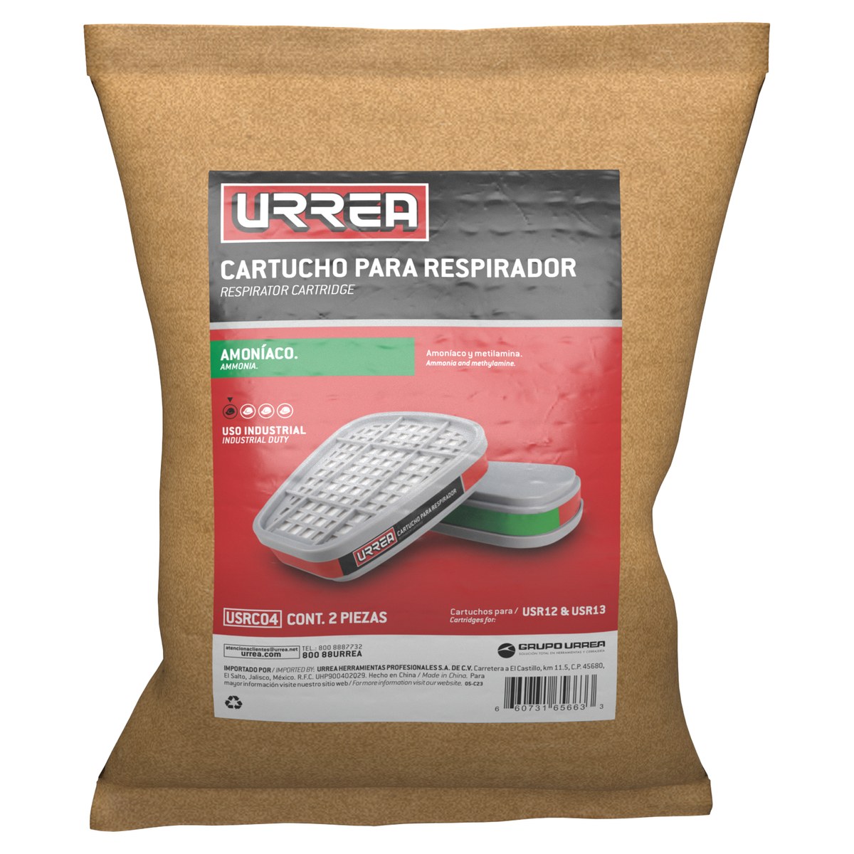 Cartucho para respirador con protección para amoniaco Urrea - Imagen 2