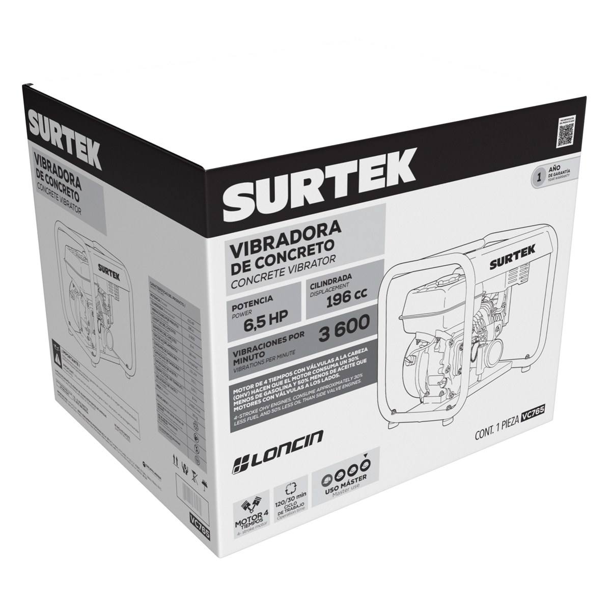 Vibradora de concreto a gasolina con motor de 4 tiempos 6.5 HP Surtek - Imagen 2