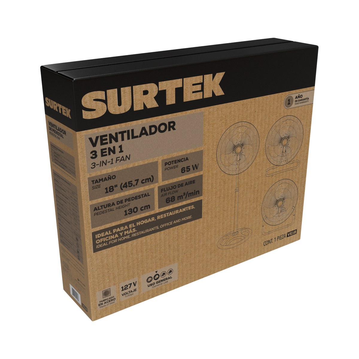 Ventilador 3 en 1, 3 velocidades, 18" Surtek - Imagen 2