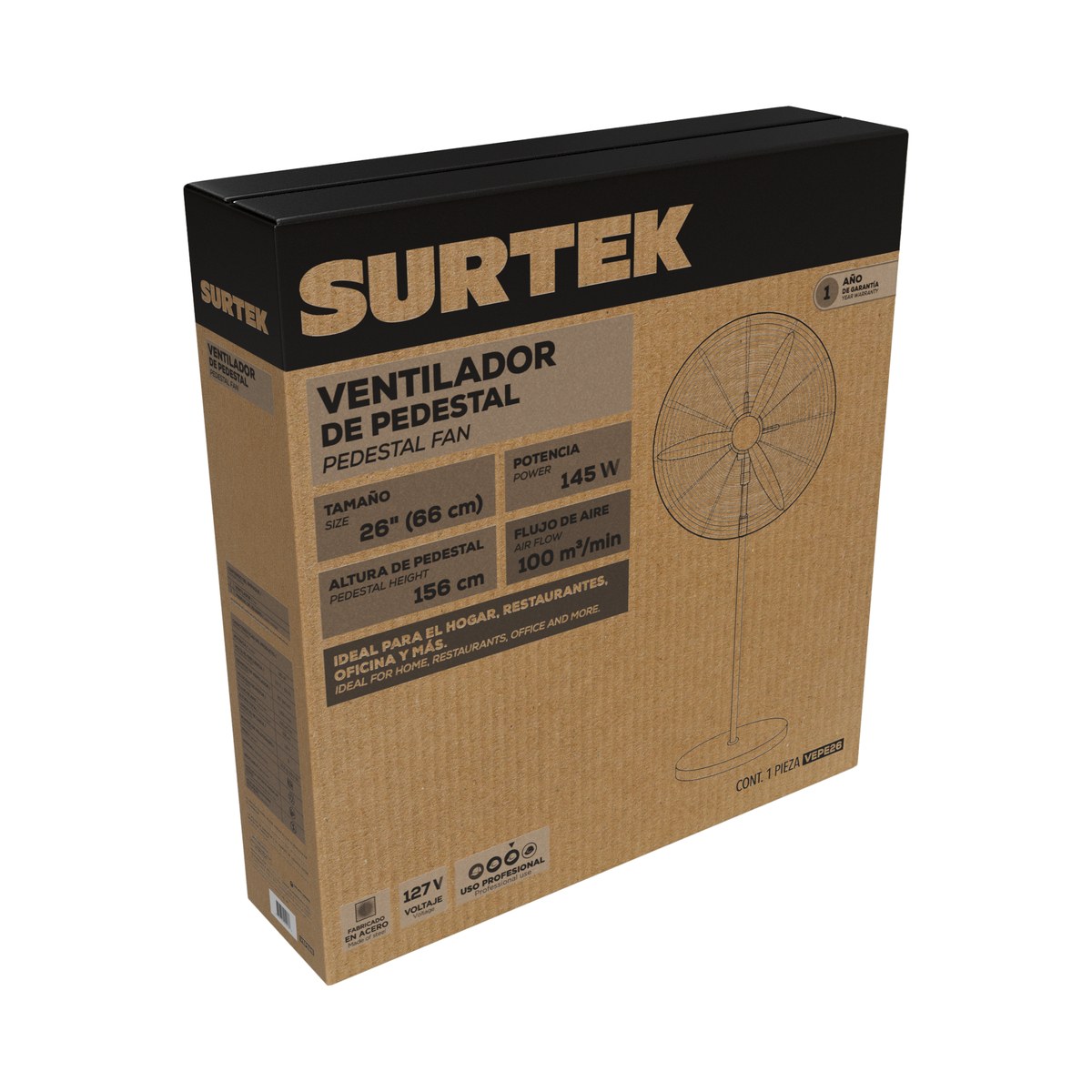 Ventilador de pedestal 3 velocidades, 26" Surtek - Imagen 2