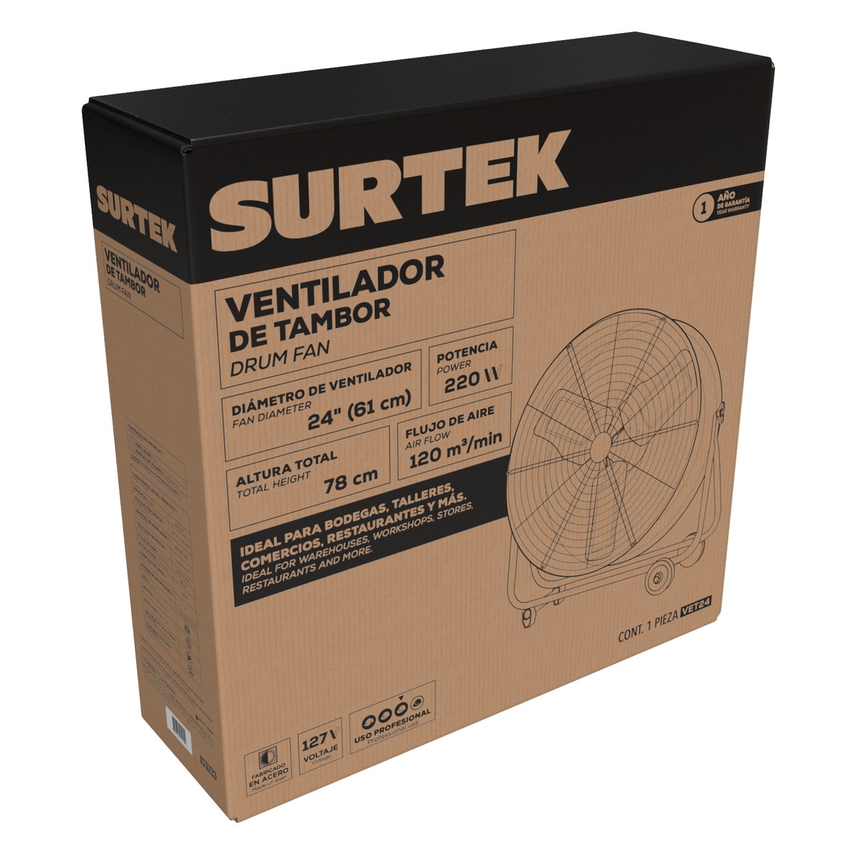 Ventilador de tambor 2 velocidades, 24" Surtek - Imagen 2
